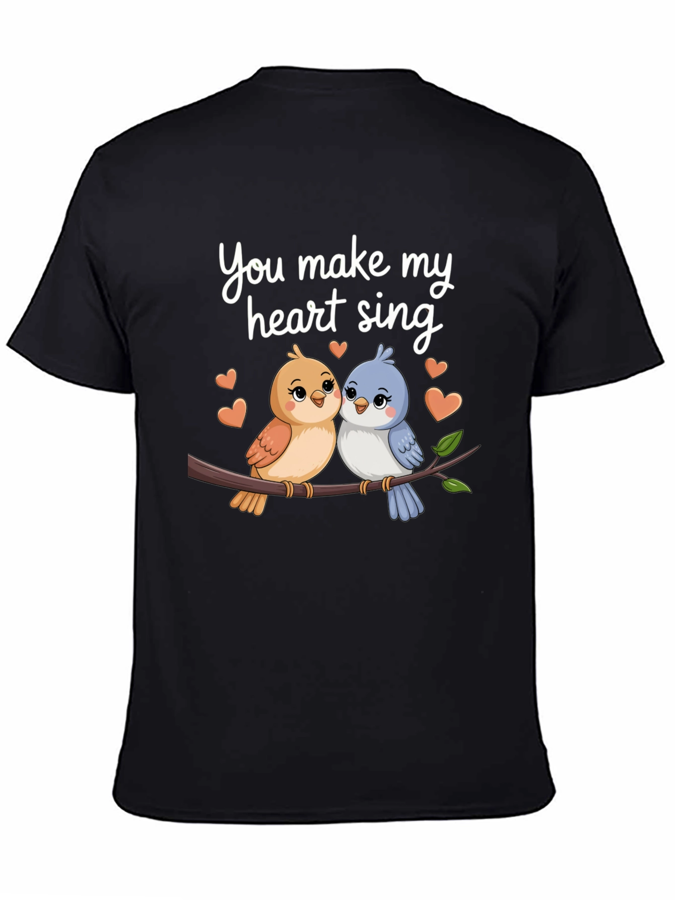 Black Cute Birds Heart Sing Black T-Shirt view 4