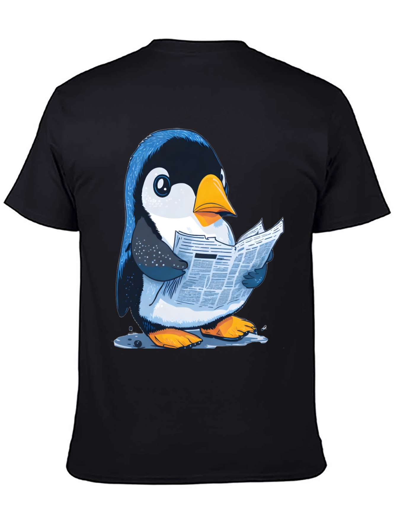 Black Penguin Reading News T-Shirt view 4