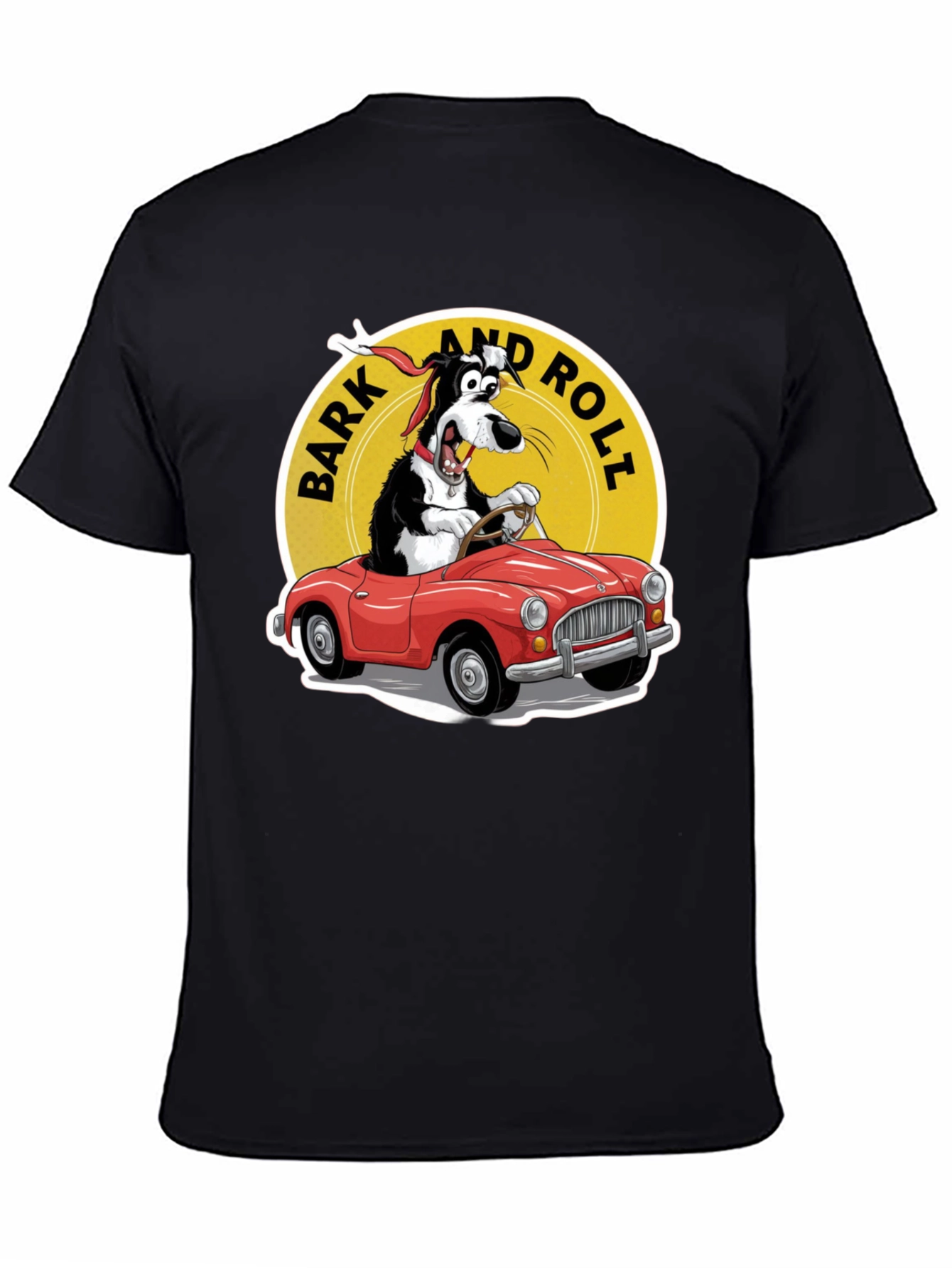 Black Bark and Roll T-Shirt - Dog Driving Car view 4