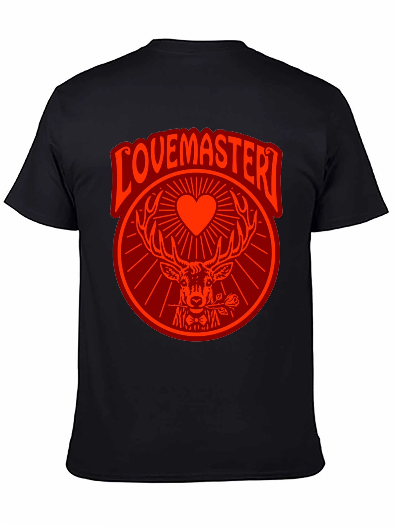 Black Lovemaster Graphic Tee - Deer Heart Rose Design view 4