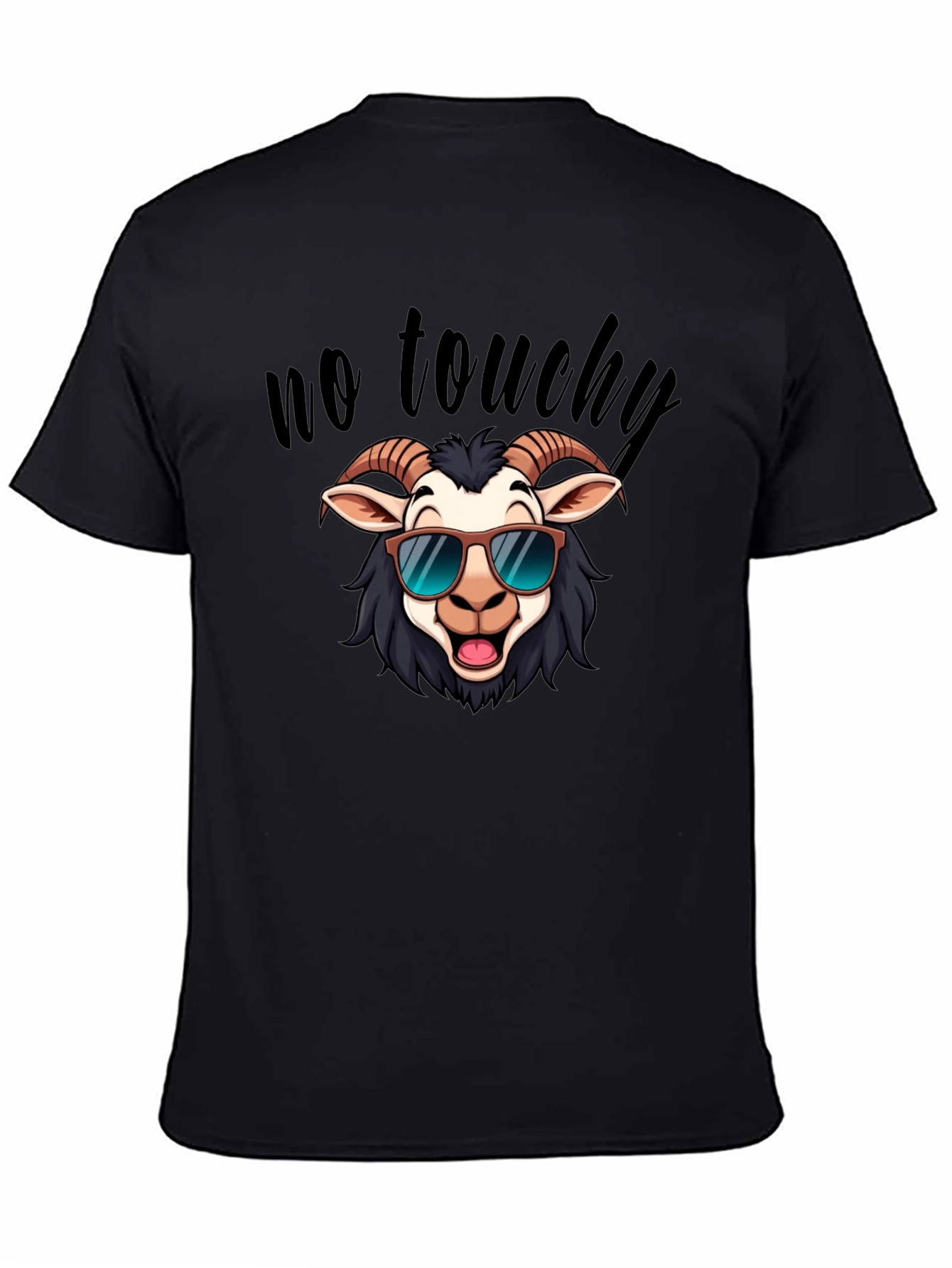 Black Cool Goat Graphic Tee - No Touchy Funny Shirt view 4