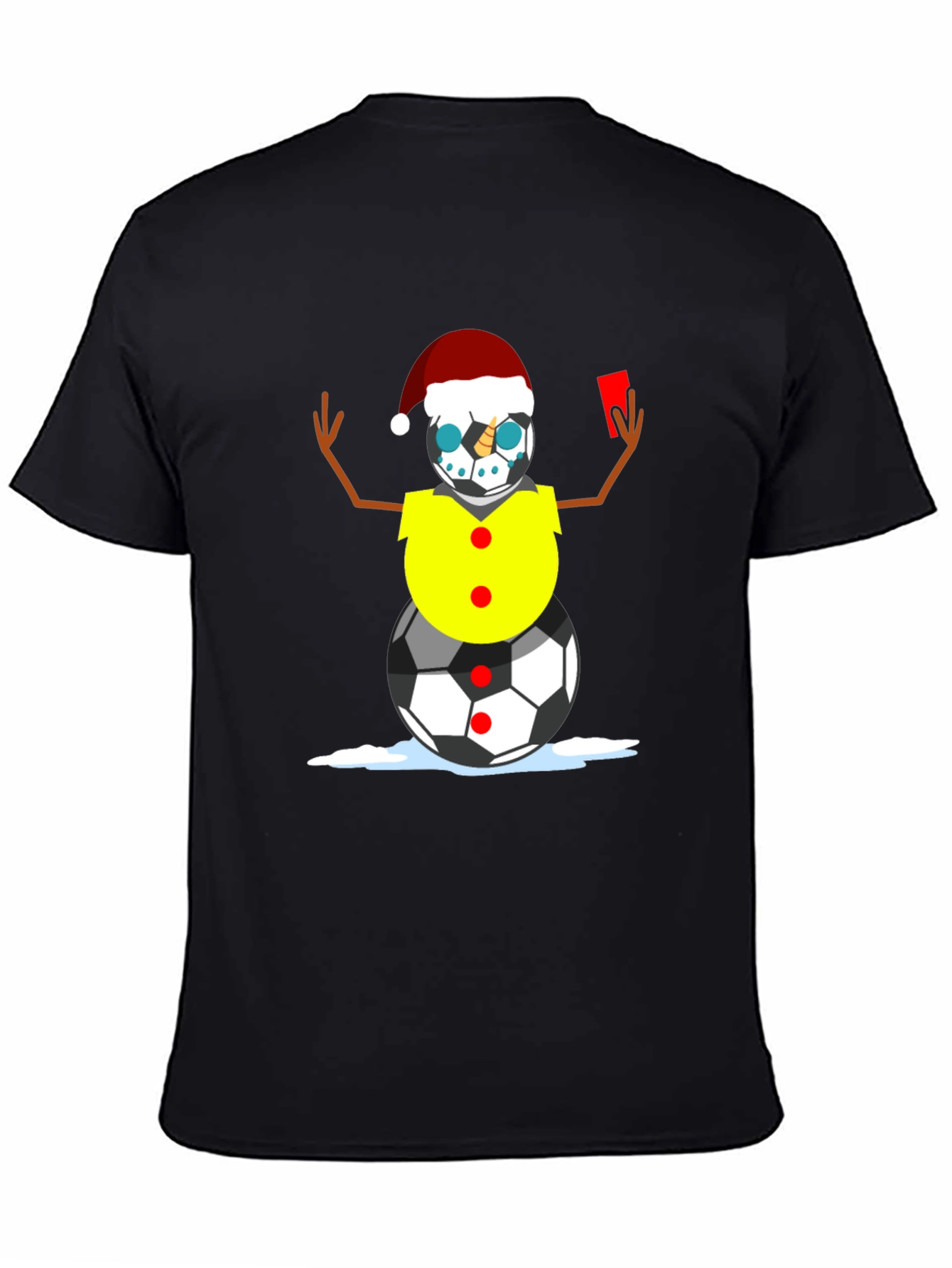 Black Soccer Snowman Christmas T-Shirt view 4