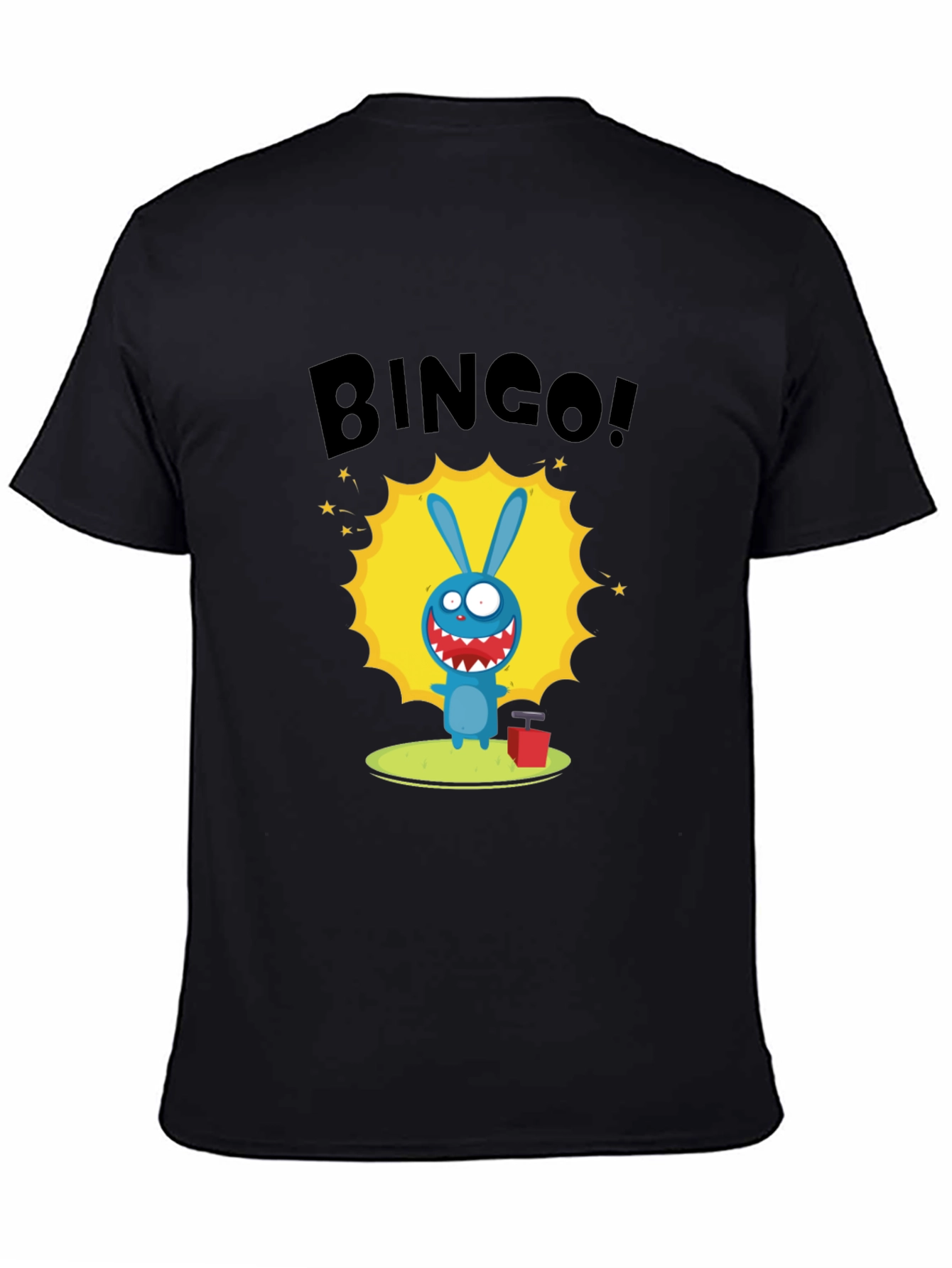 Black Bingo! Cartoon Bunny Graphic Print Black T-Shirt view 4
