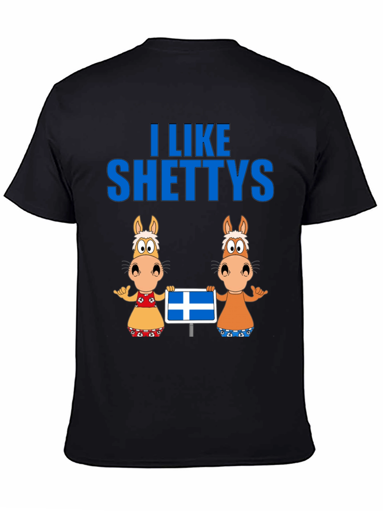 Black I Like Shettys T-Shirt: Cute Horse Cartoon Tee view 4