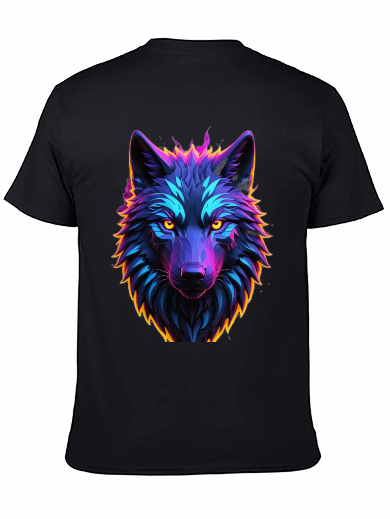 Black Neon Wolf Graphic Tee - Black Cotton view 4