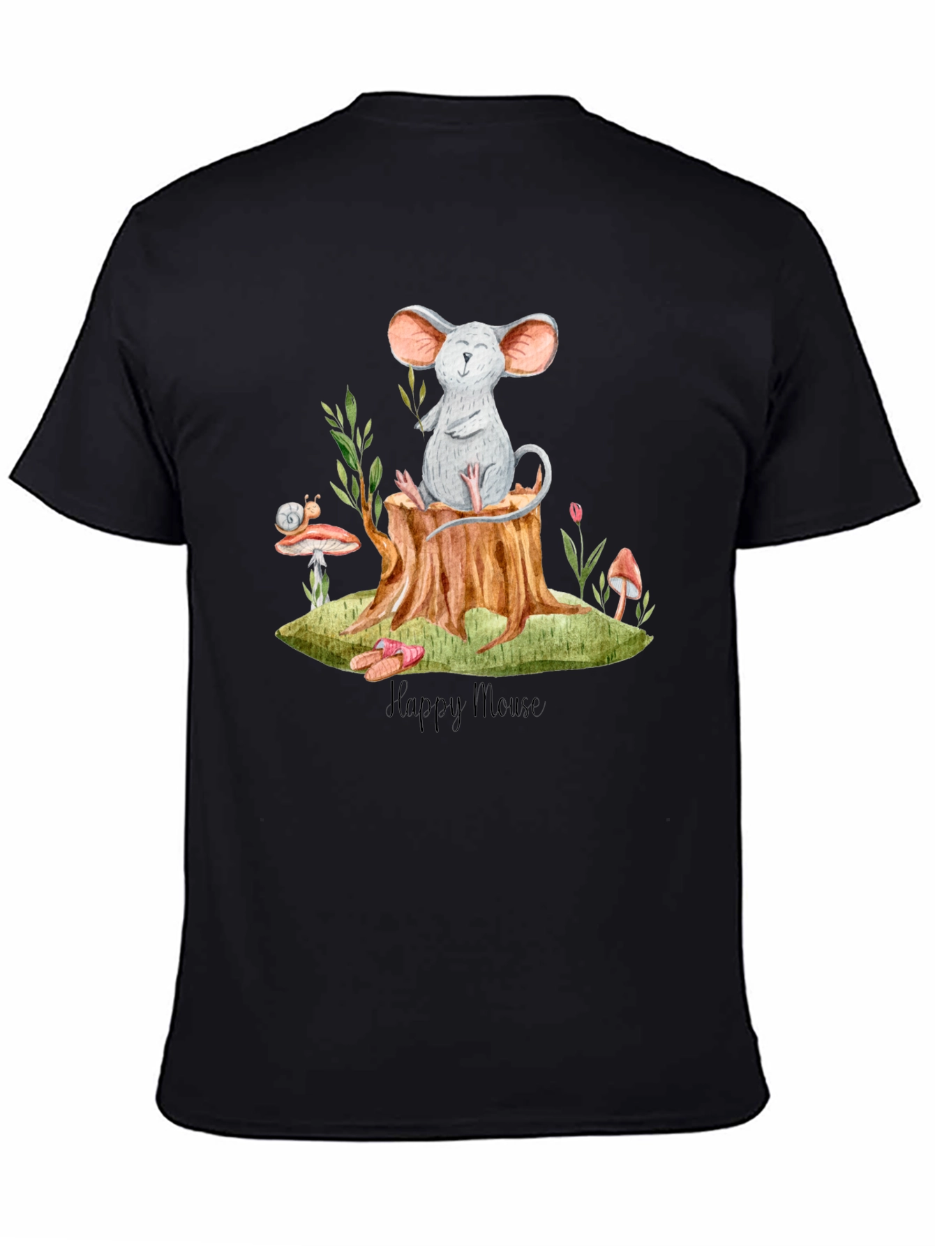 Black Happy Mouse Graphic Tee - Black Cotton T-Shirt view 4