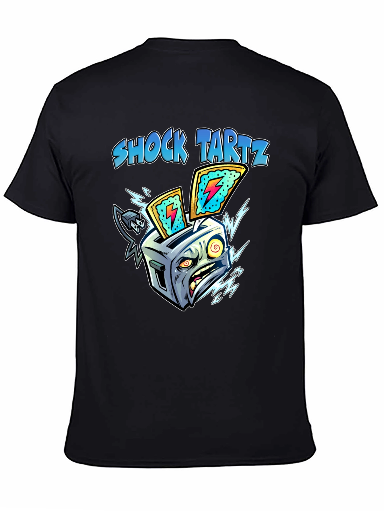 Black Shock Tartz Graphic T-Shirt - Electrifying Toaster Design view 4