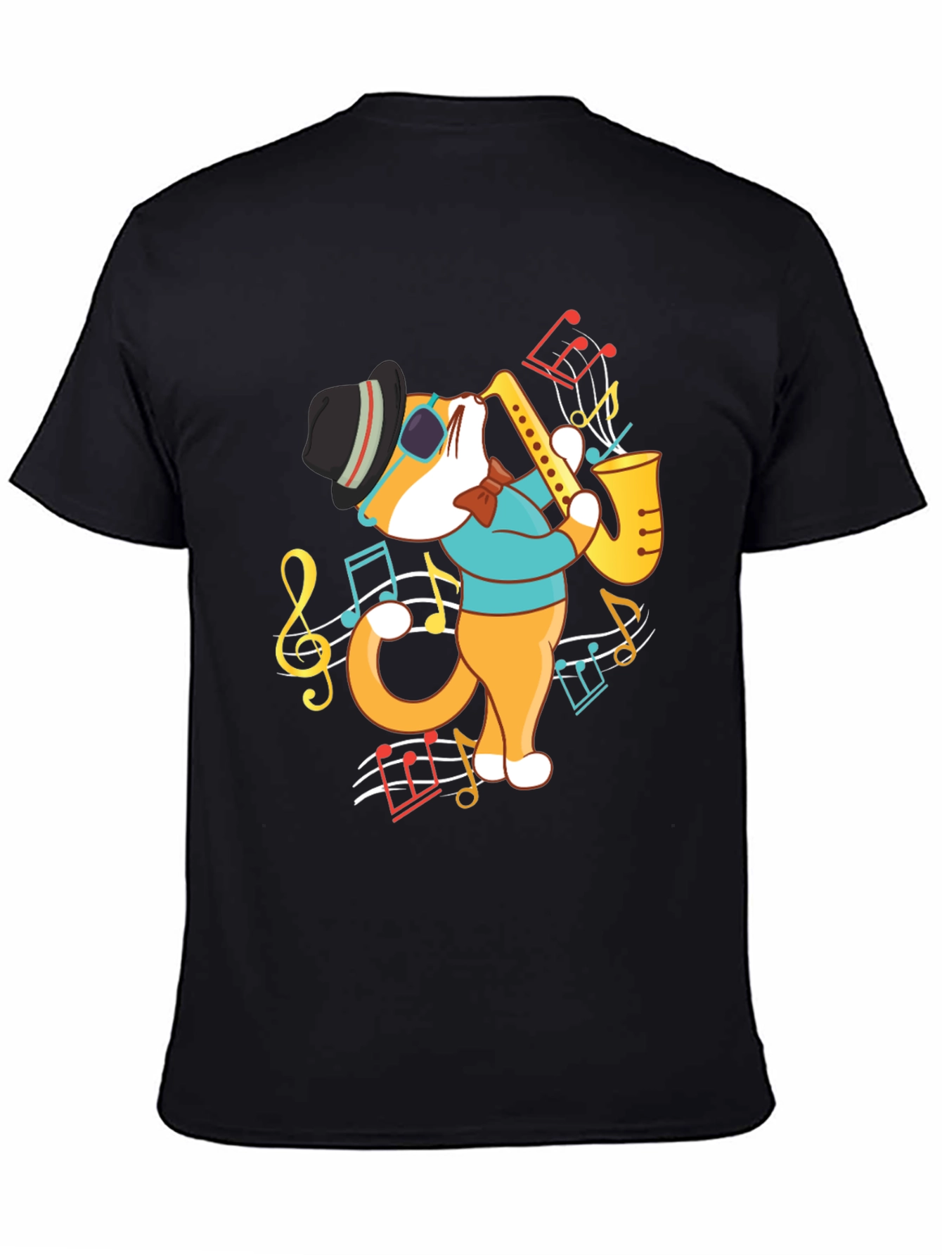Black Cool Cat Saxophone Graphic T-Shirt view 4