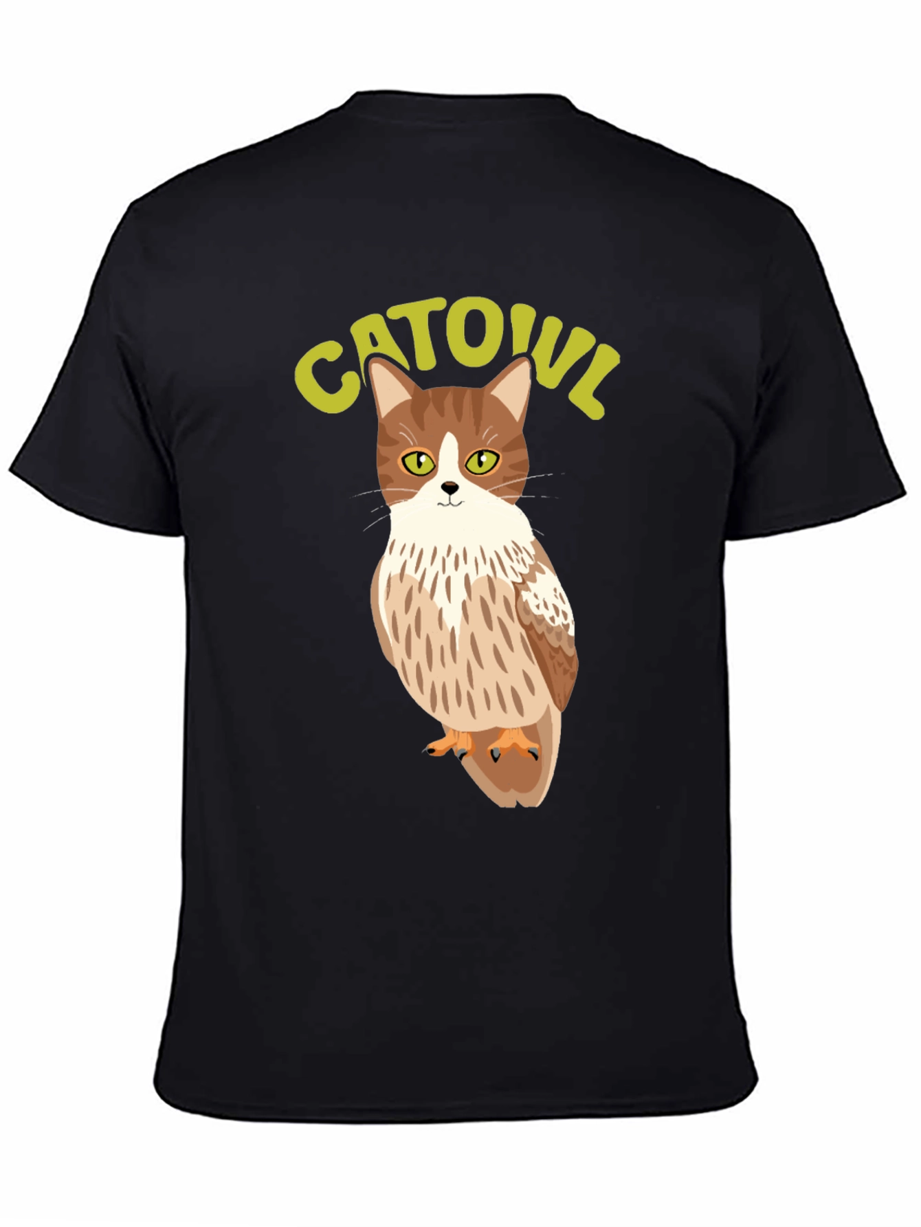 Black CATOUL T-Shirt - Cat Owl Hybrid Graphic Tee view 4