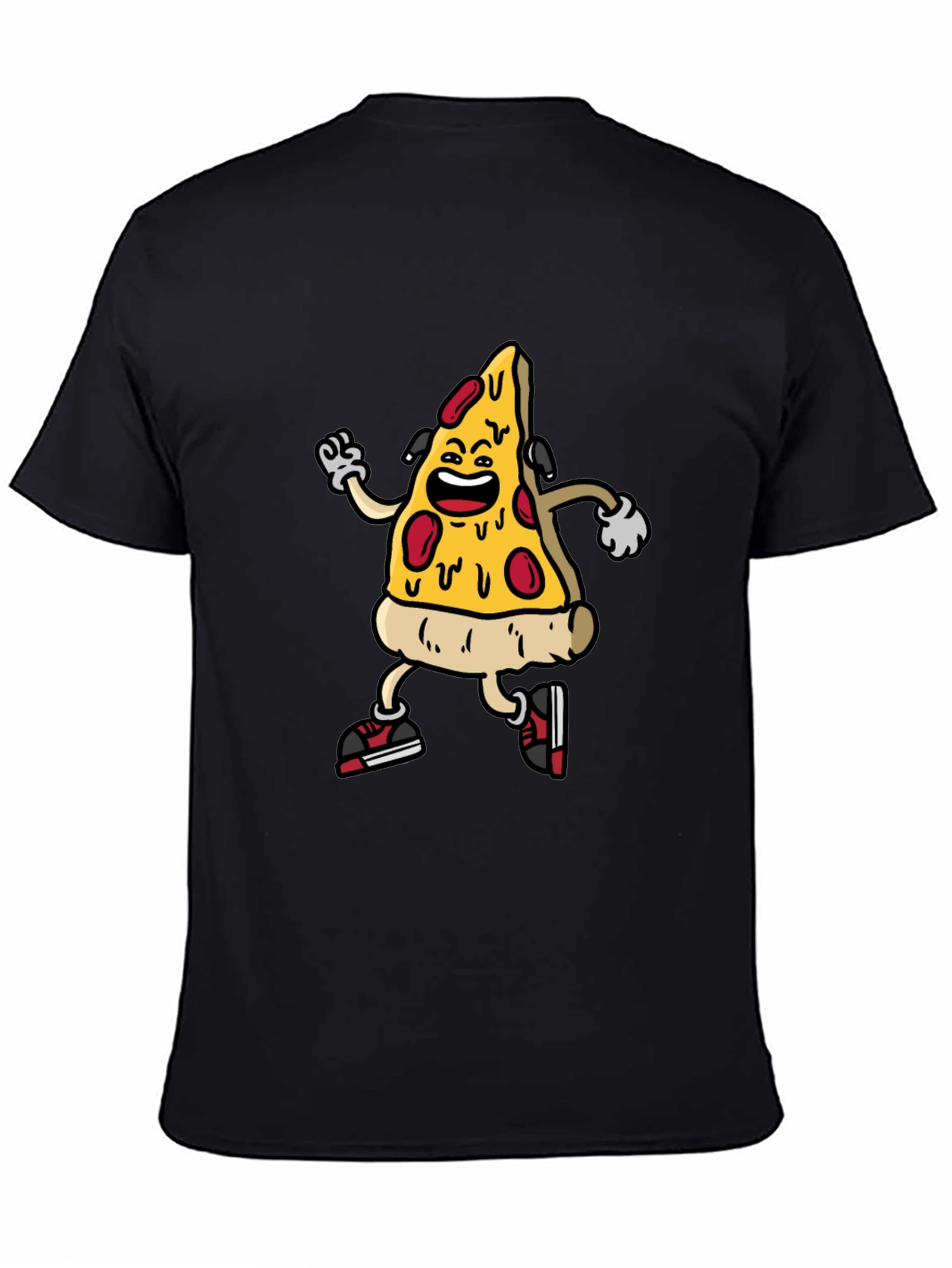Black Cartoon Pizza Slice Graphic Tee - Black Cotton Blend Shirt view 4