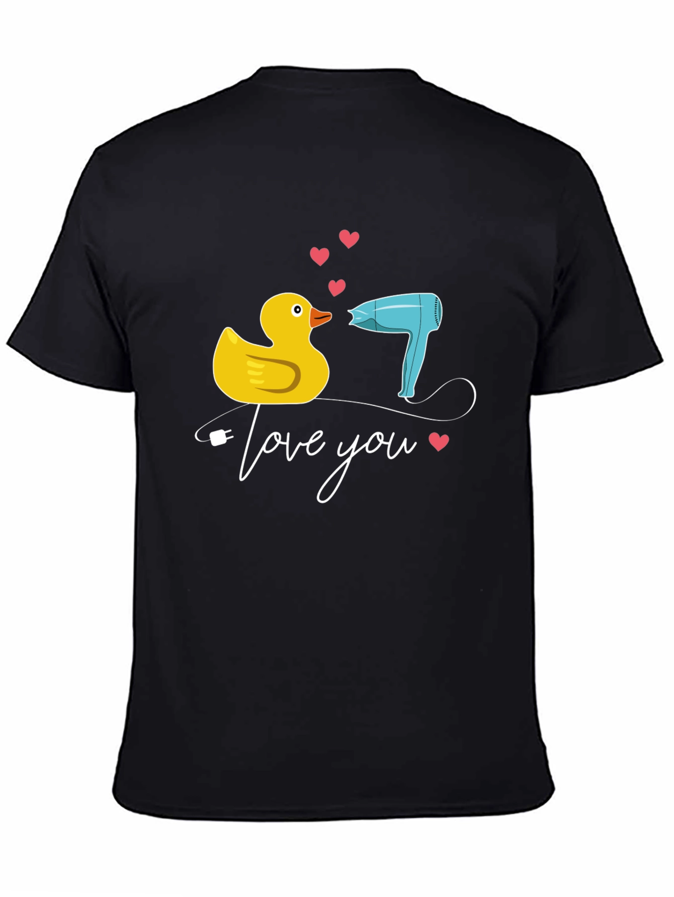 Black Duck & Hair Dryer 'Love You' Black T-Shirt view 4