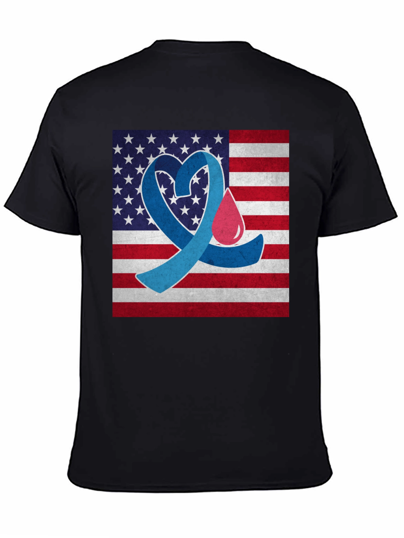 Black Diabetes Awareness USA Flag Heart T-Shirt view 4