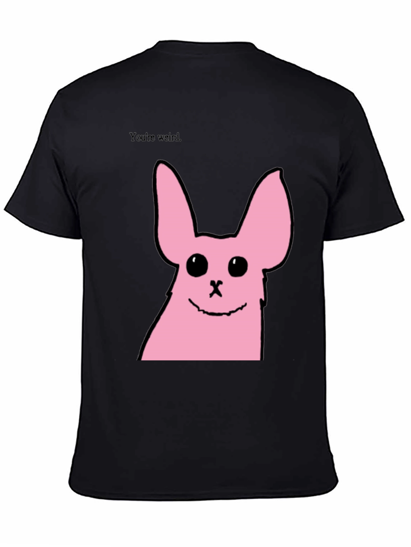 Black Funny Pink Bunny Graphic Tee - You're Weird view 4