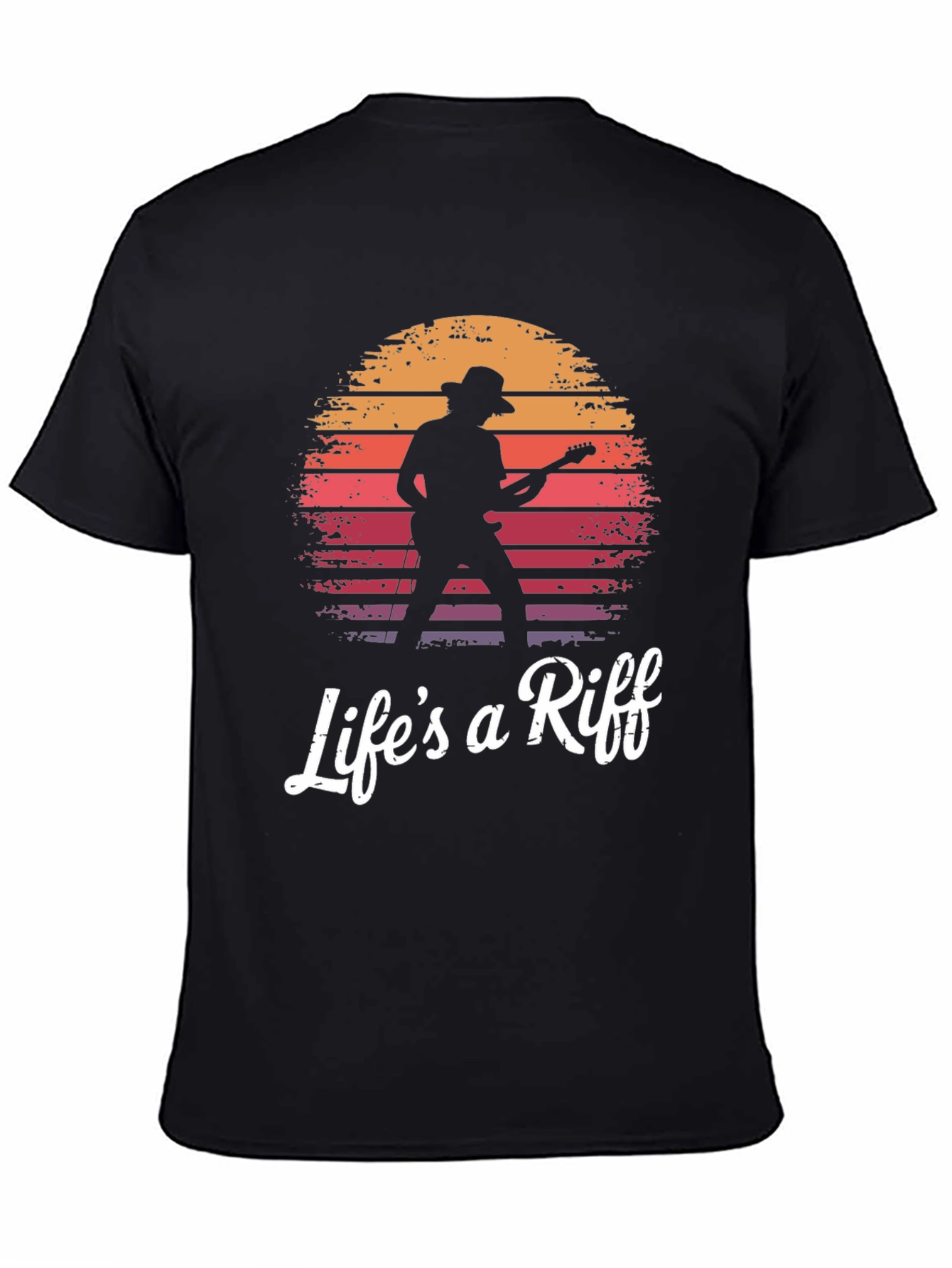 Black Life's a Riff Guitarist Sunset Graphic T-Shirt view 4