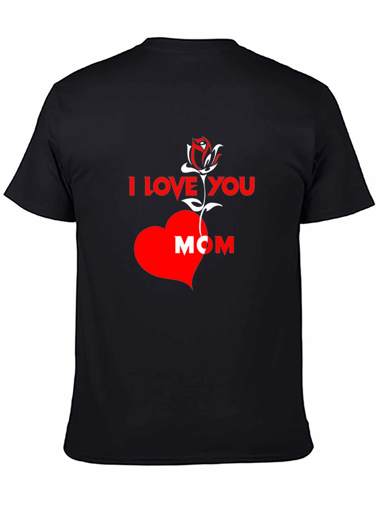 Black I Love You Mom T-Shirt - Rose Heart Design view 4