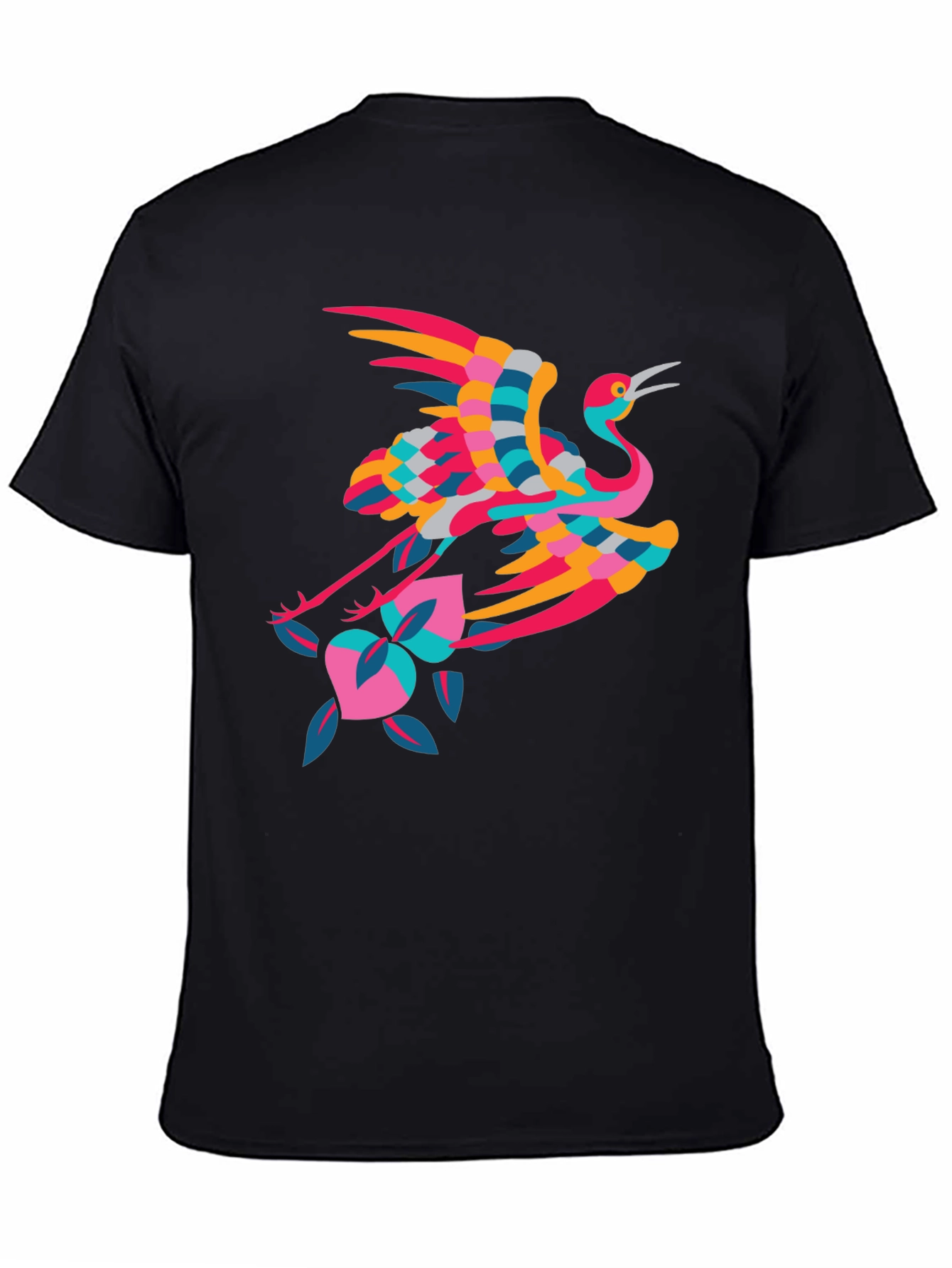 Stylish Crane Graphic Black T-Shirt - 4