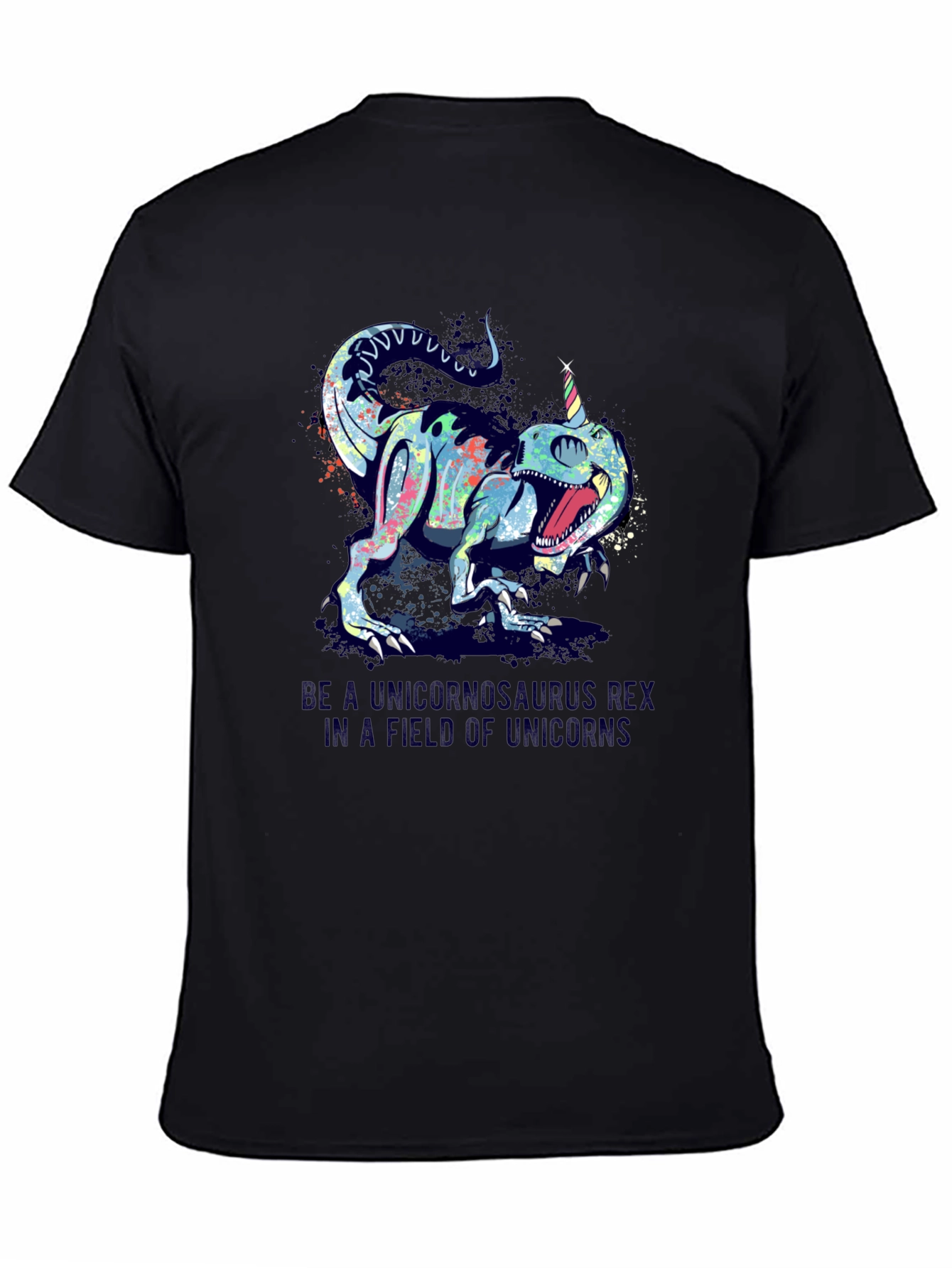 Black Unicornsaurus Rex Black T-Shirt view 4