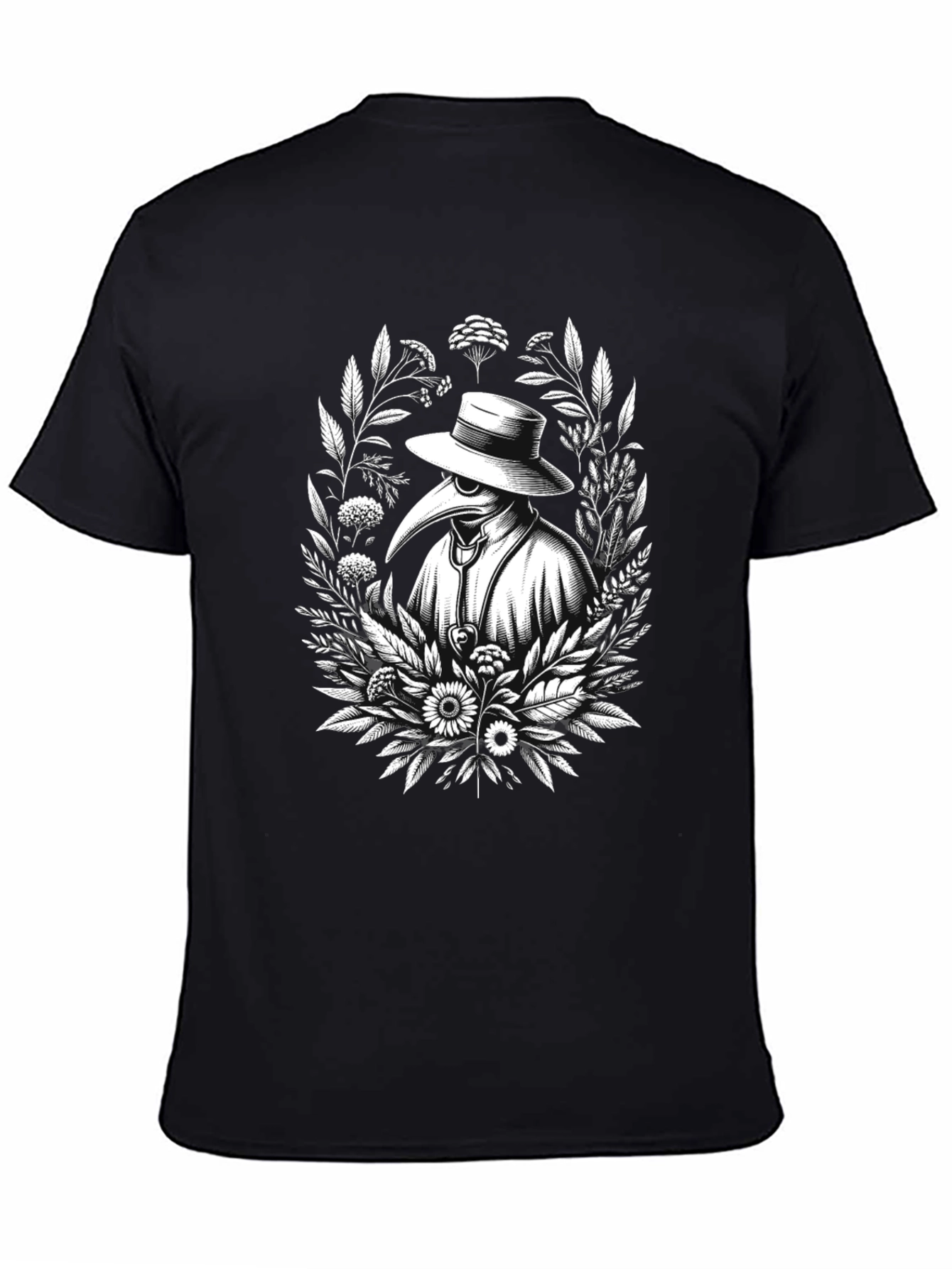 Black Plague Doctor Floral Black T-Shirt view 4