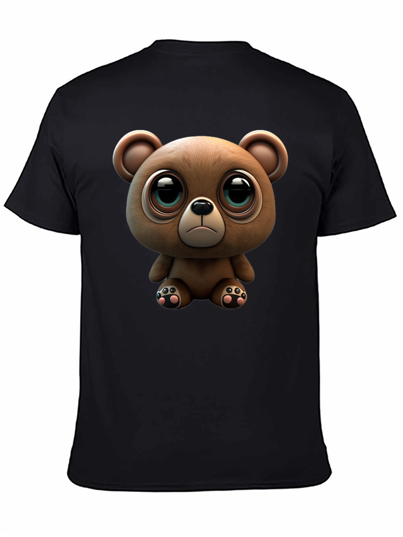 Black Cute Teddy Bear Graphic Black T-Shirt view 4