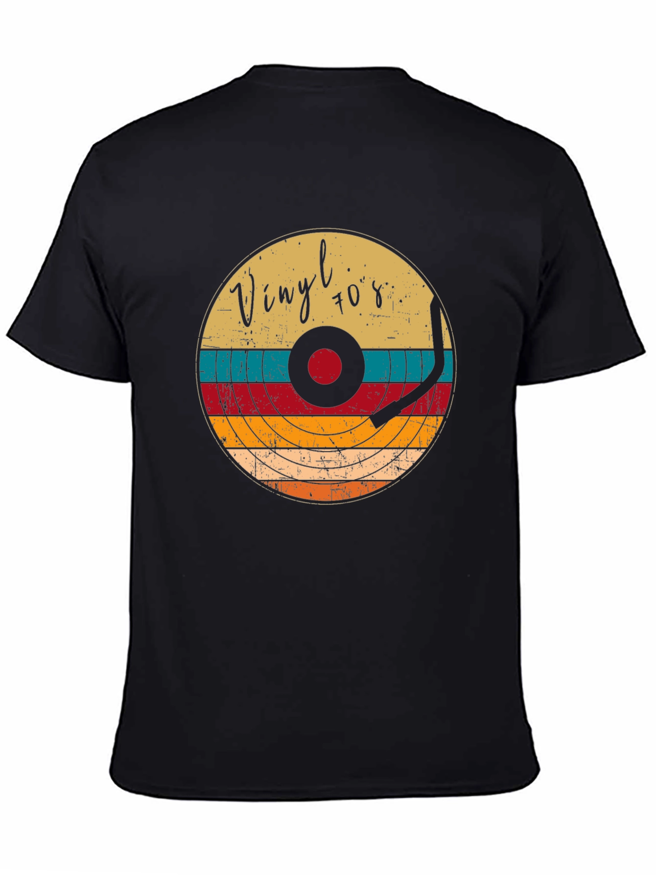Black Retro Vinyl Record 70s Style T-Shirt view 4