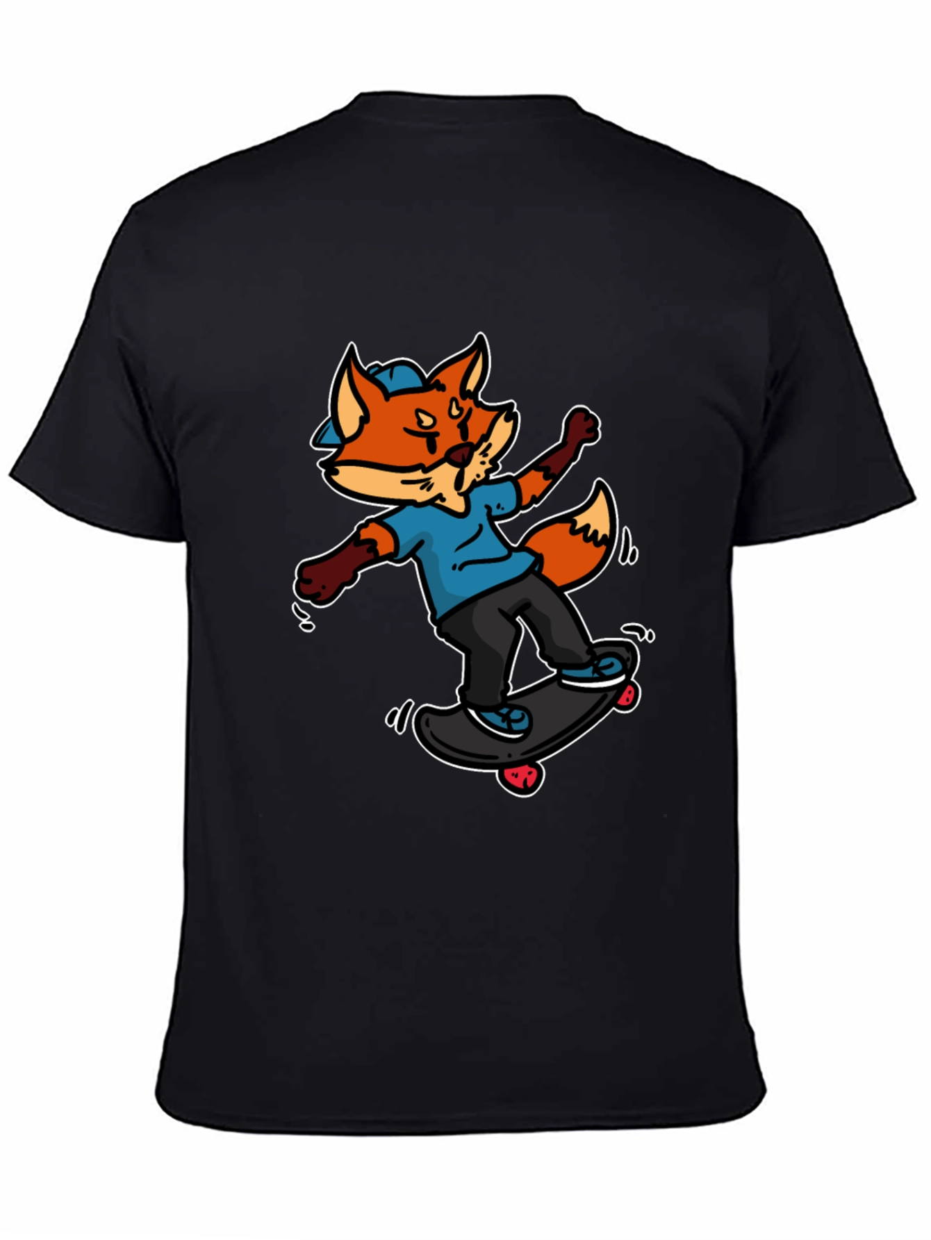 Black Skateboarding Fox Graphic Tee - Cool Cartoon Design view 4