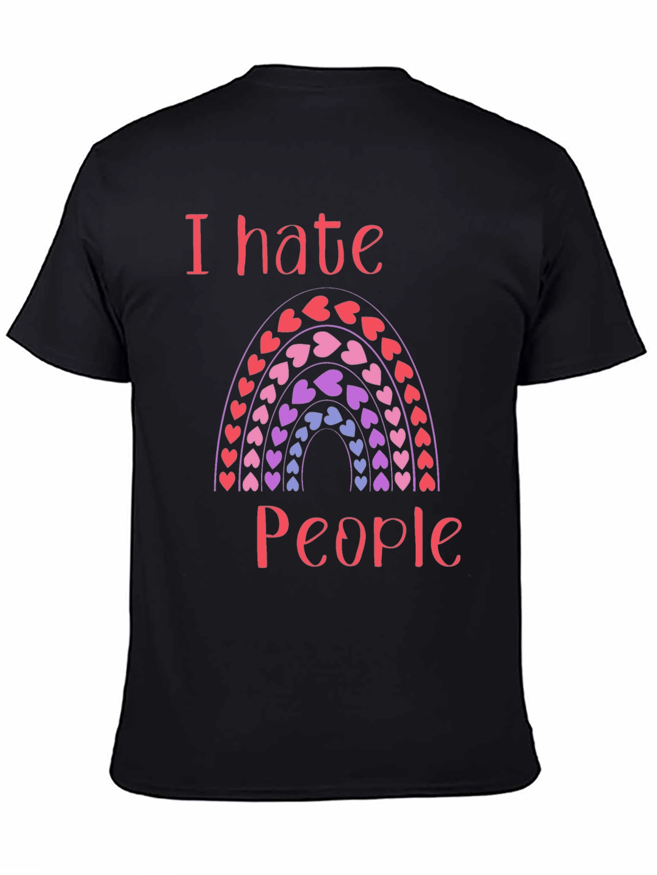 Black I Hate People Rainbow Heart T-Shirt view 4