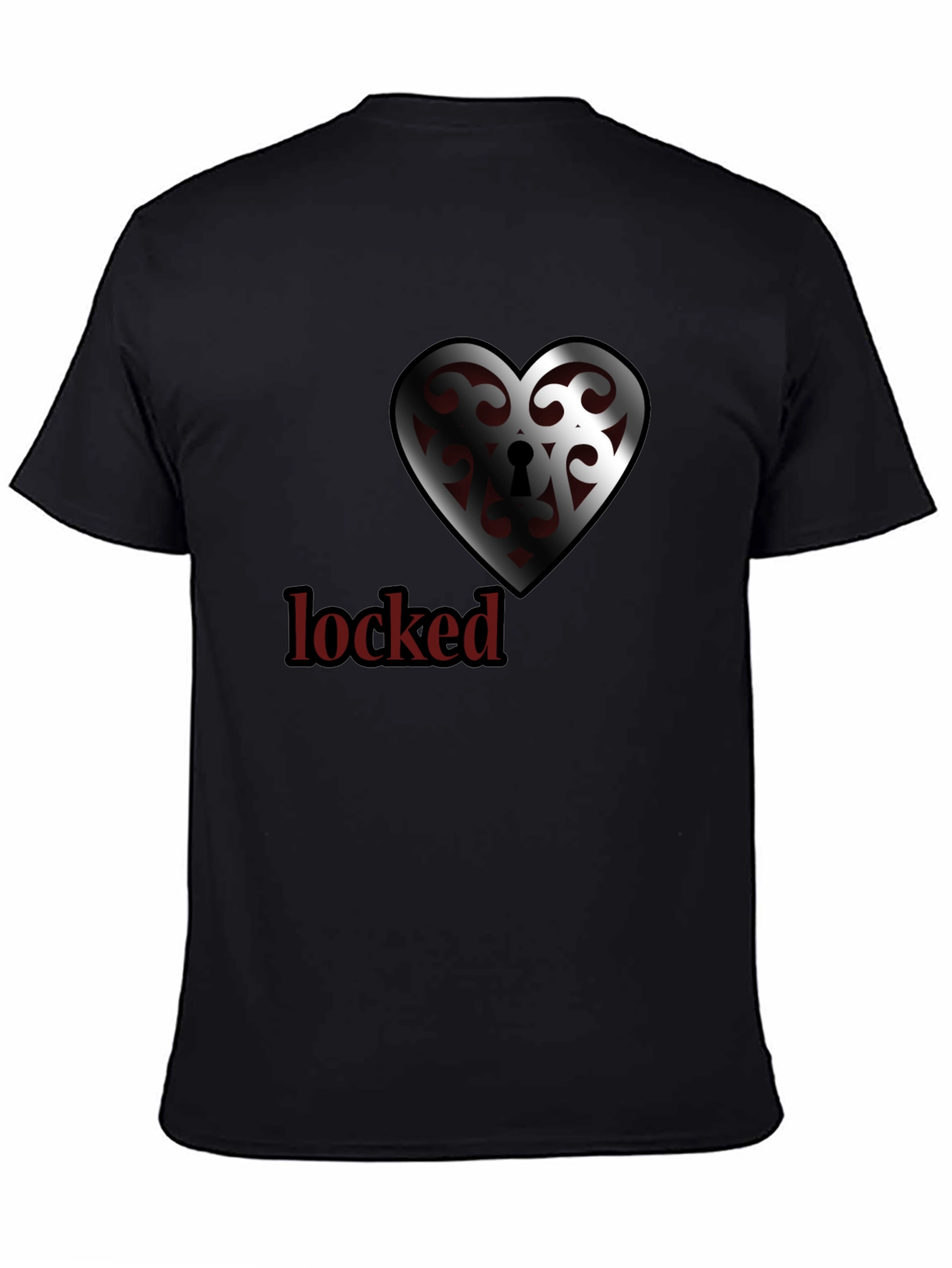 Black Locked Heart Graphic Tee - Stylish Crew Neck view 4