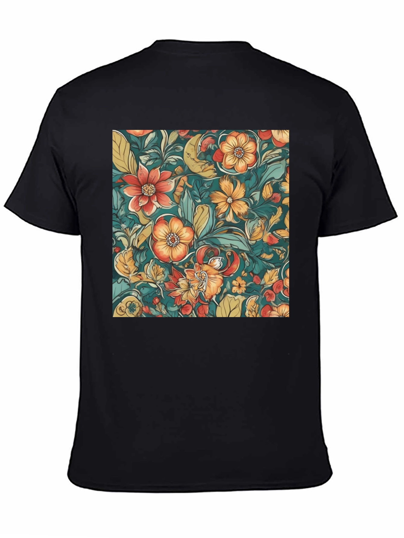 Black Floral Pattern Black T-Shirt view 4