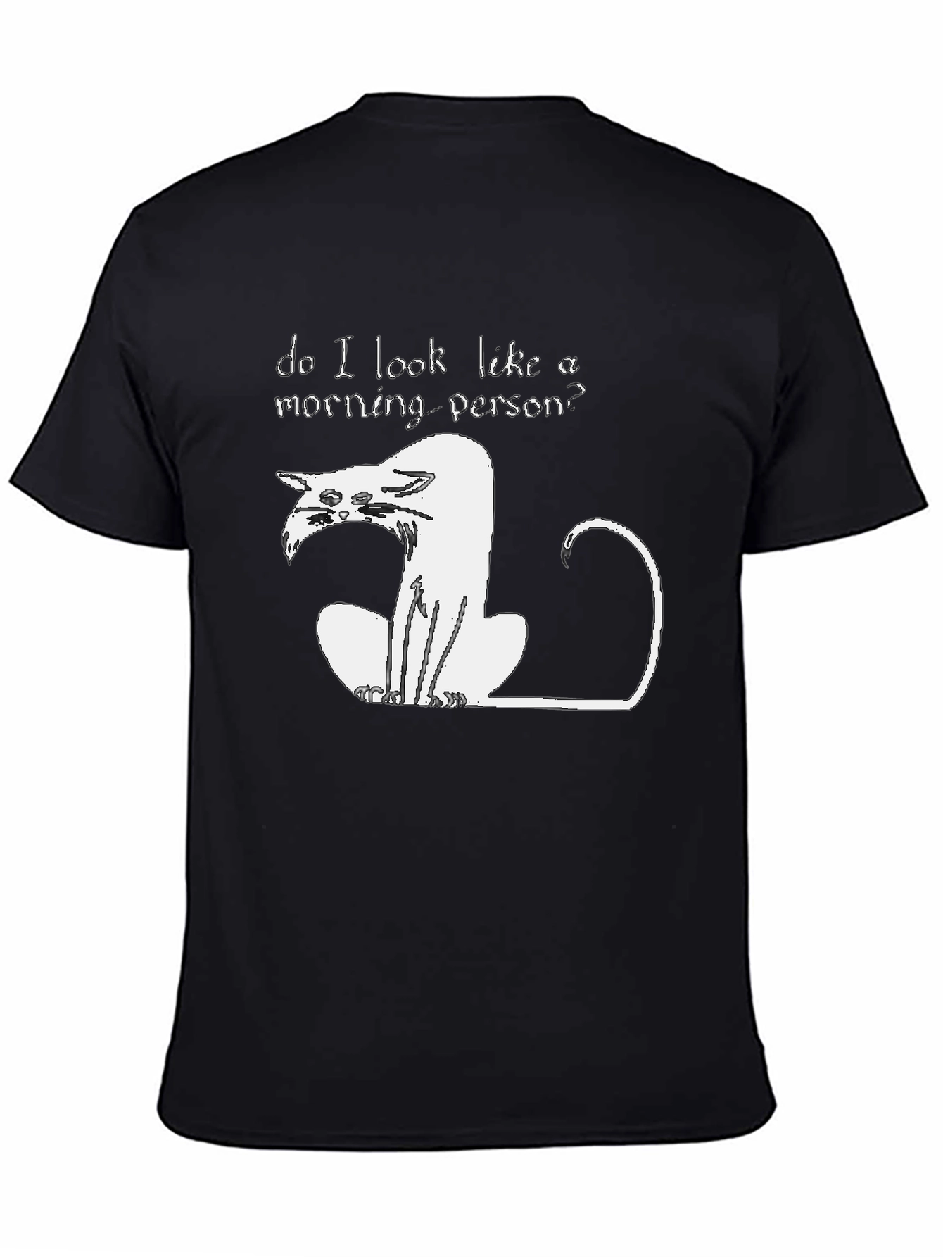 Black Funny "Not a Morning Person" Cat Graphic T-Shirt view 4
