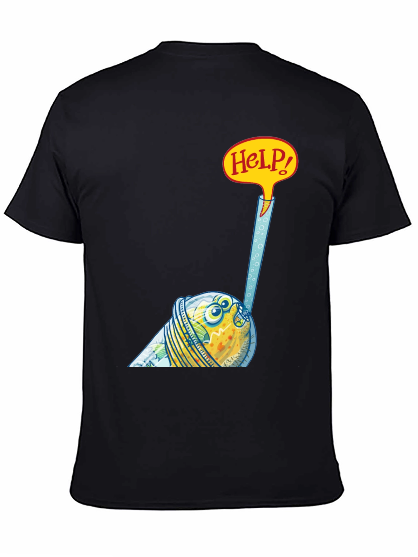 Black Funny Fish in a Glass T-Shirt - Help! view 4