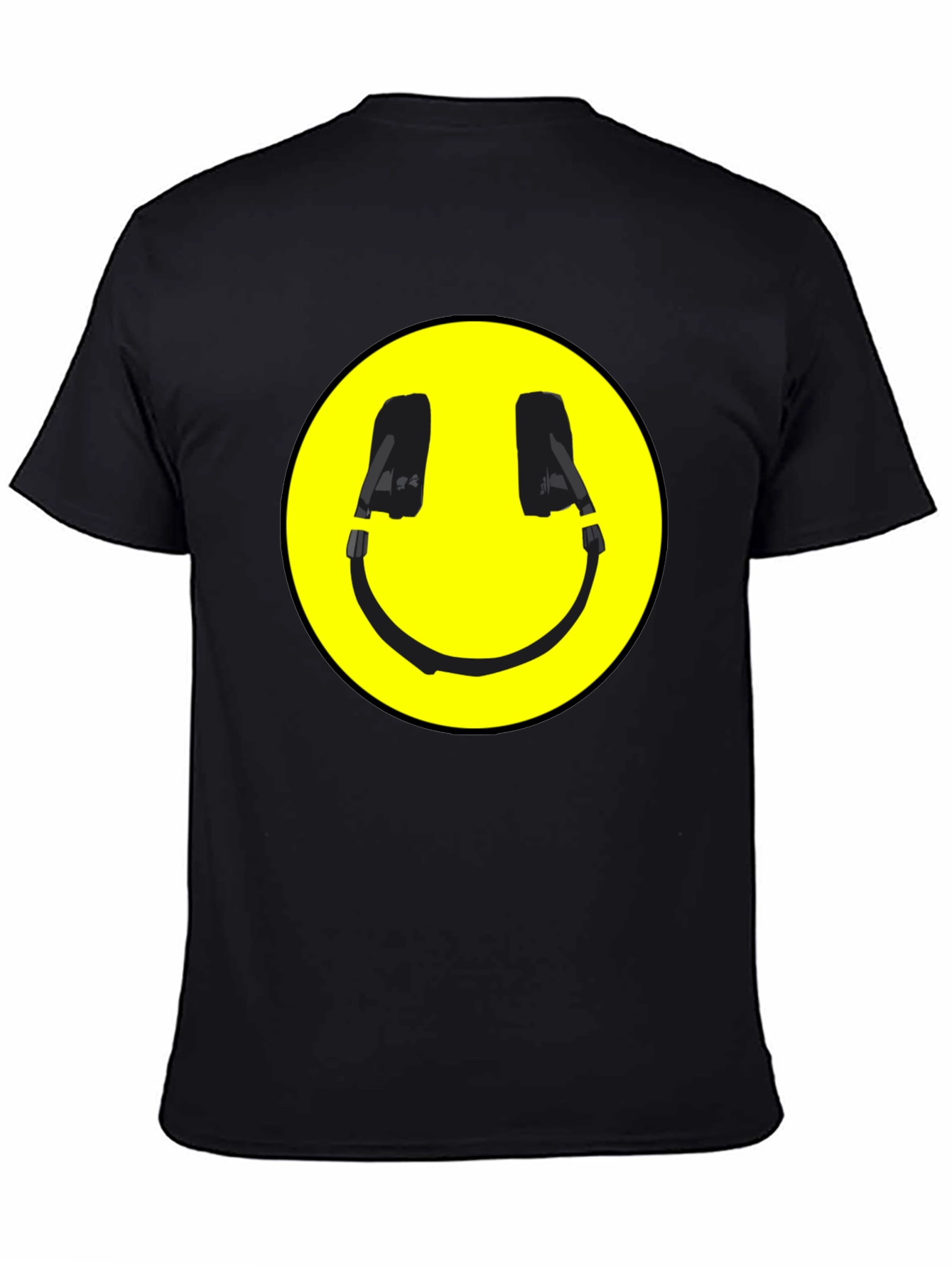 Black Smiley Face Headphone Graphic Black T-Shirt view 4