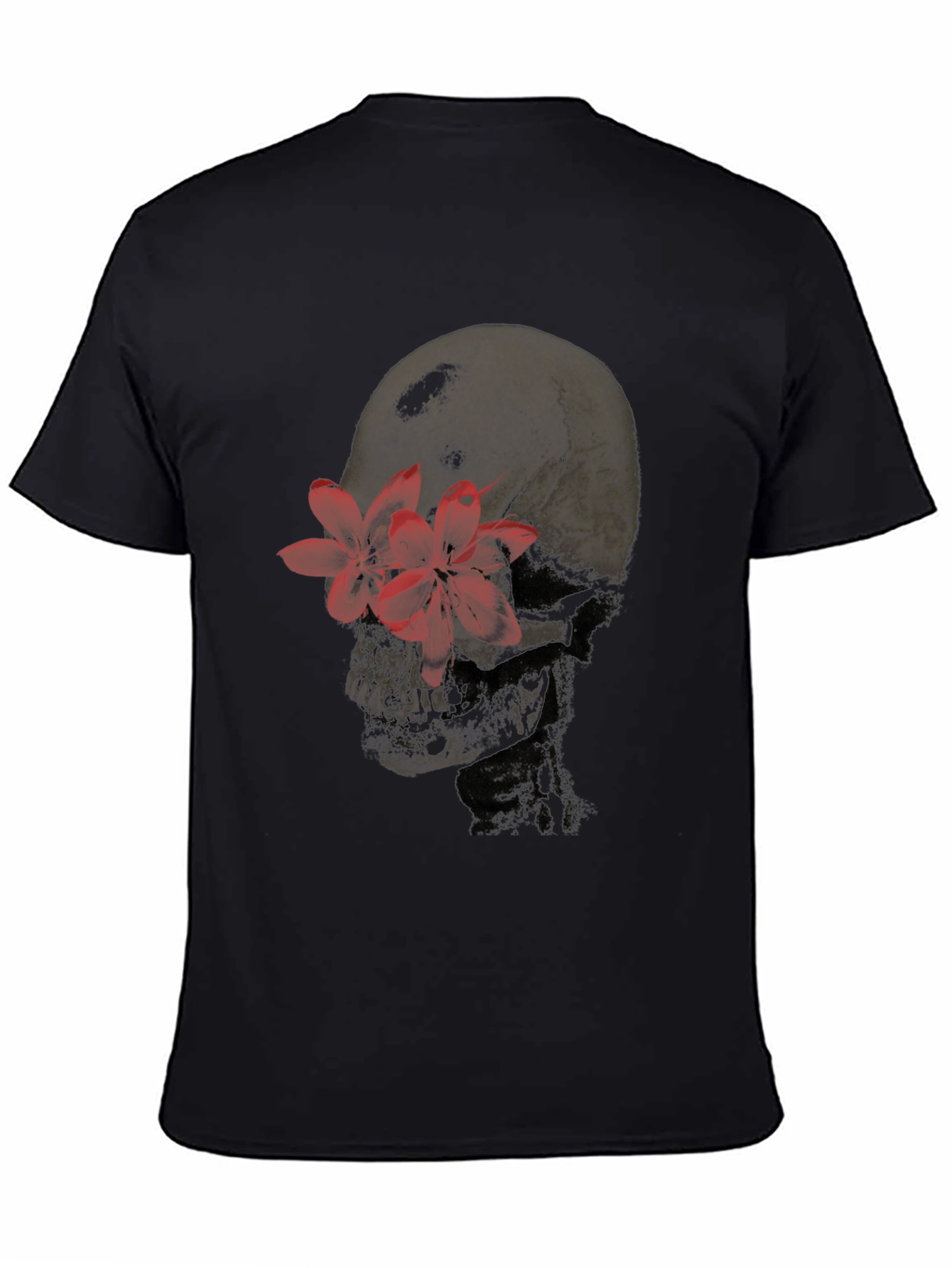 Black Skull and Flower Graphic T-Shirt view 4