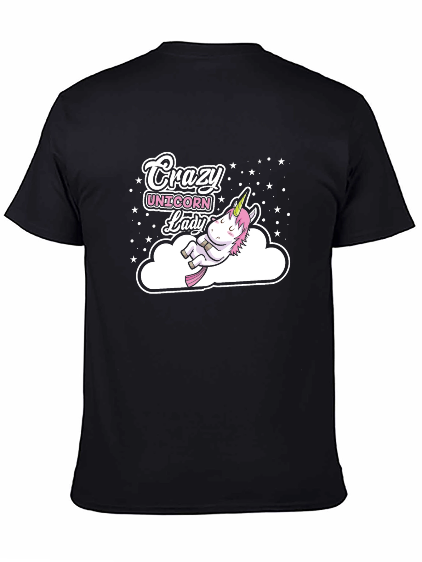 Black Crazy Unicorn Lady Black T-Shirt view 4