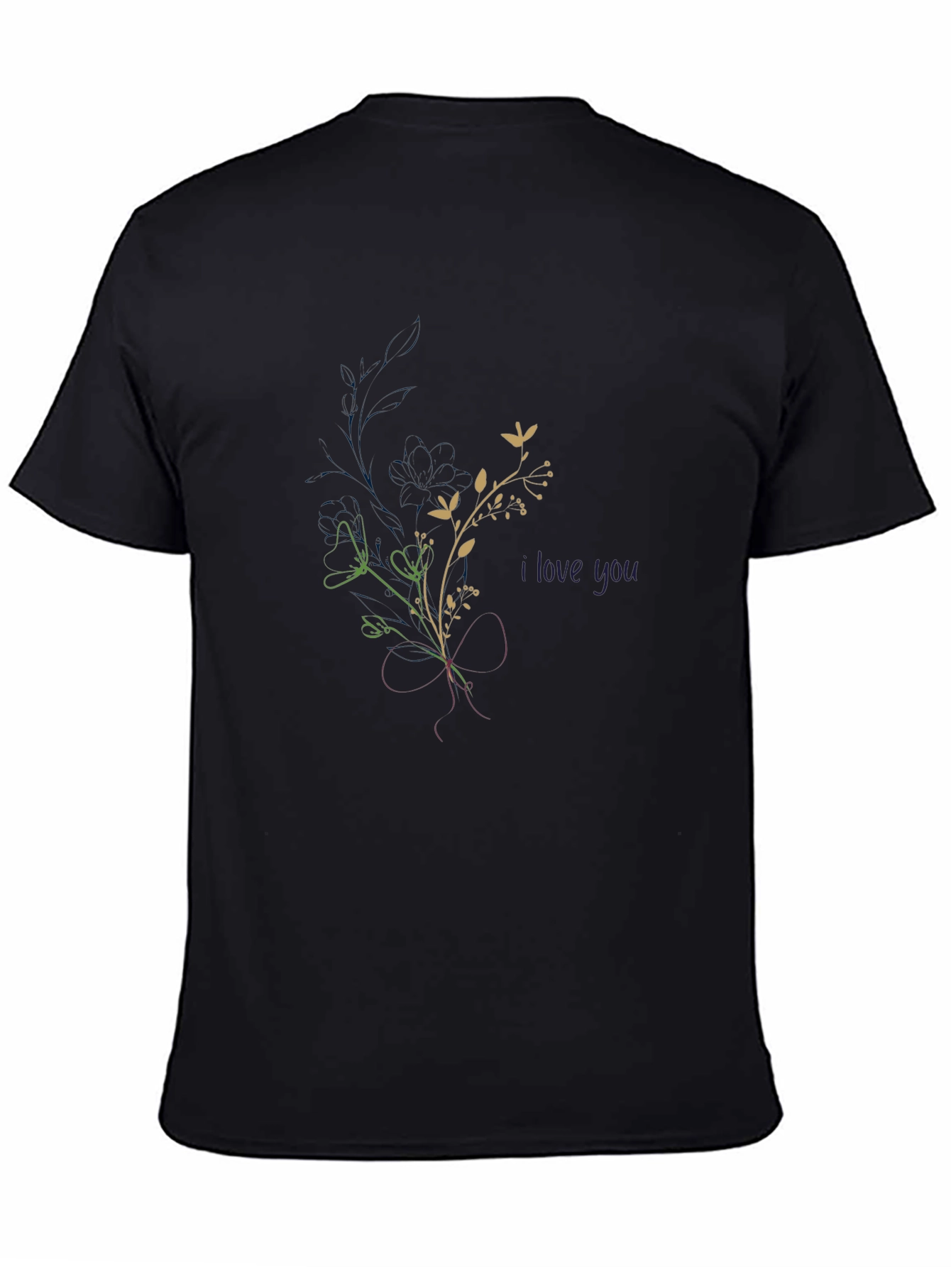 Black Floral Graphic Black T-Shirt - I Love You Design view 4