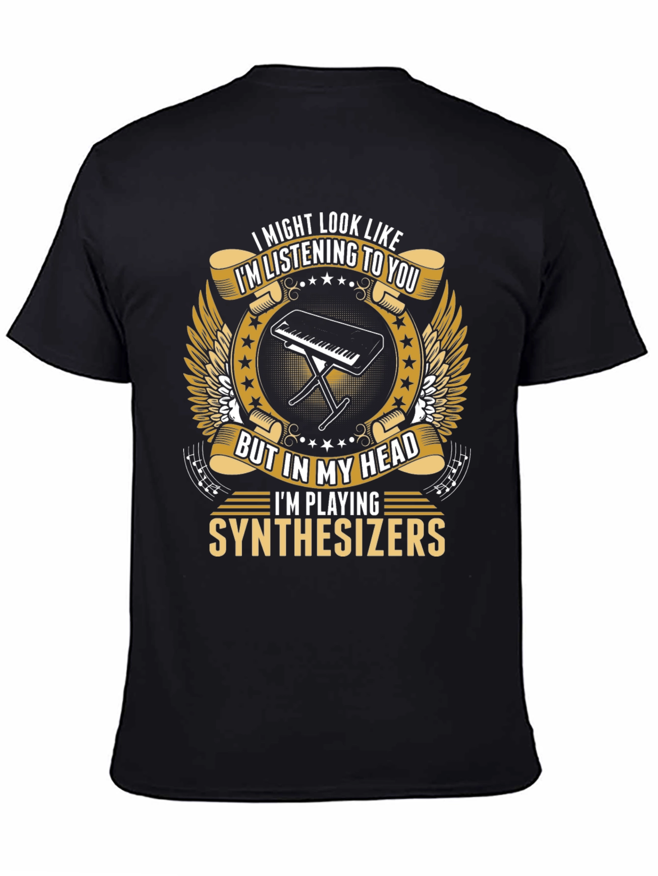 Black Synthesizer Player T-Shirt - Funny Musician Tee view 4