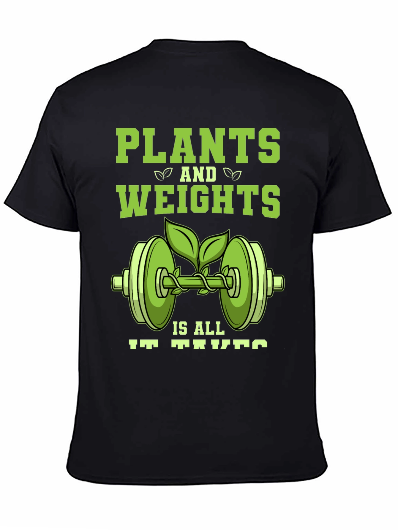 Black Plants and Weights T-Shirt - Vegan Fitness Apparel view 4