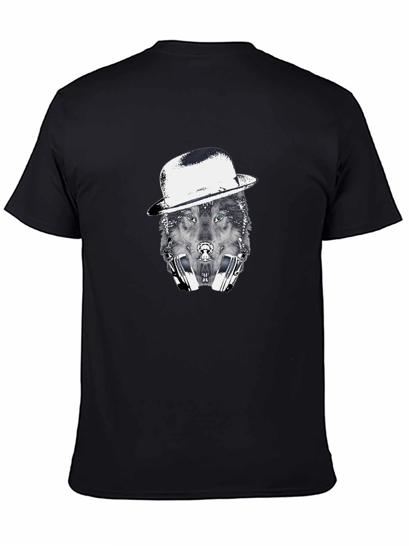 Black Wolf in Hat Graphic T-Shirt view 4