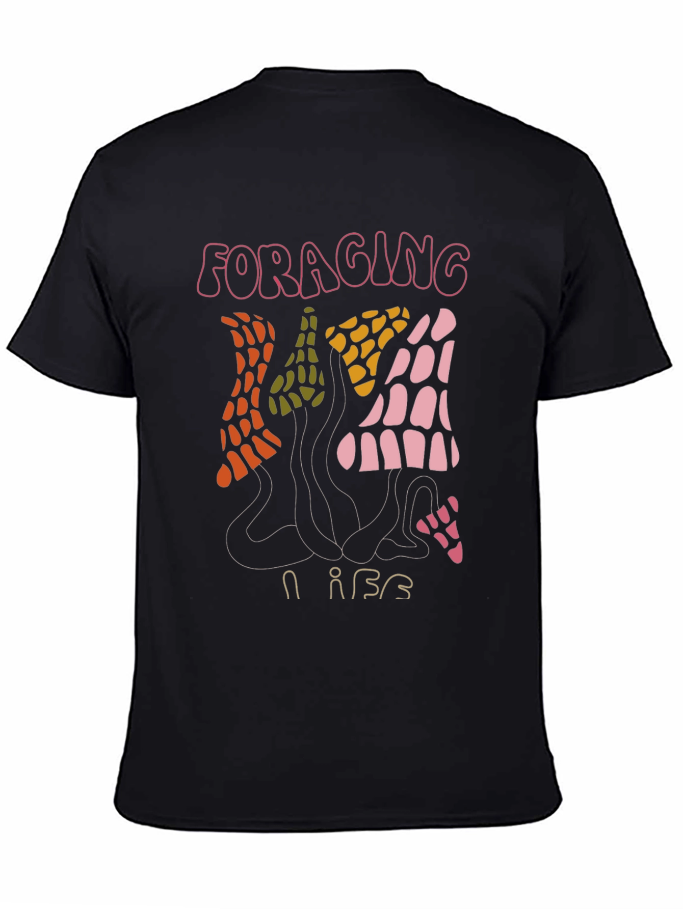 Black Foraging Vibes T-Shirt - Unique Mushroom Design view 4