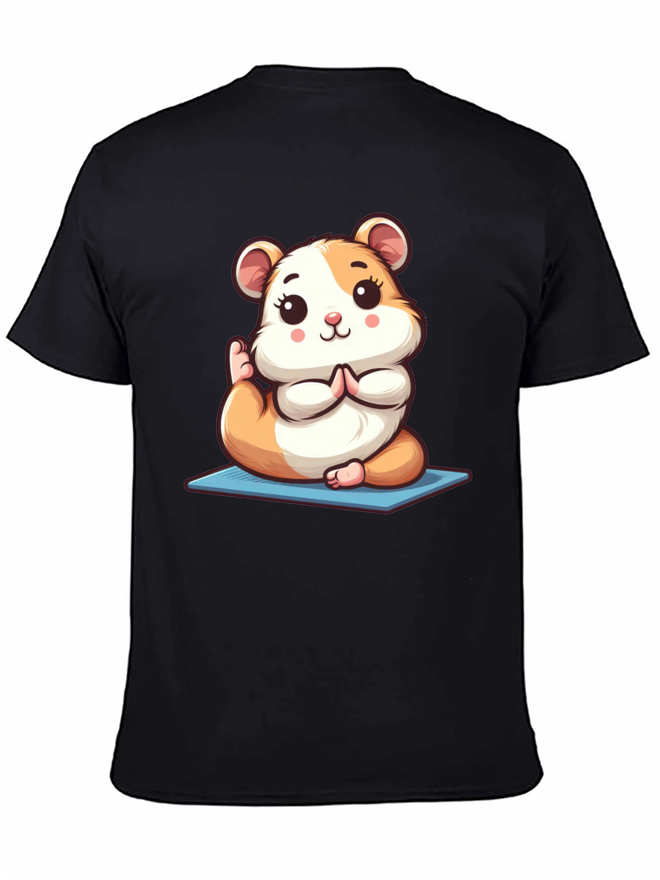 Black Yoga Hamster Tee - Meditating Rodent T-Shirt view 4