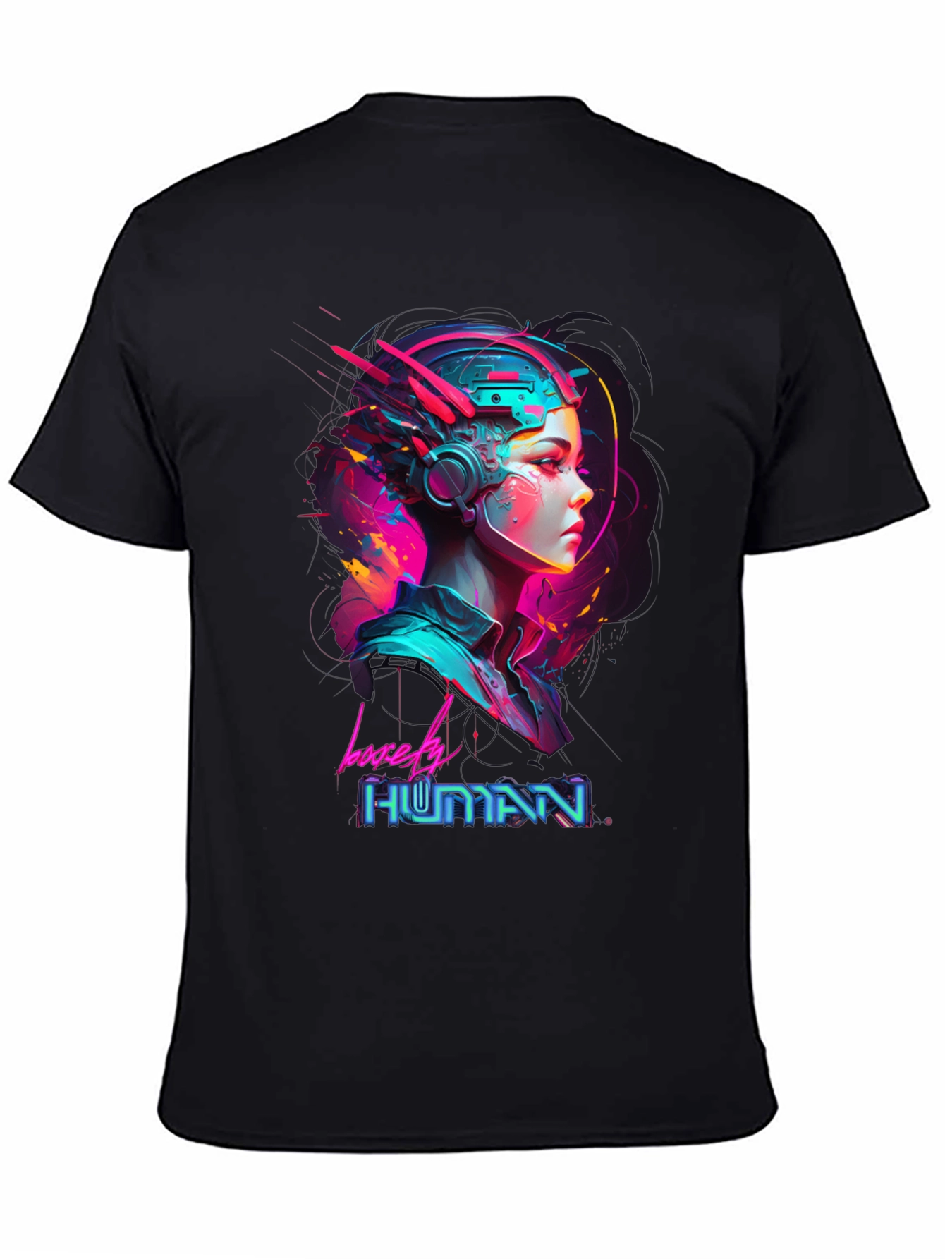 Black Lovely Human Cyberpunk Style Black T-Shirt view 4