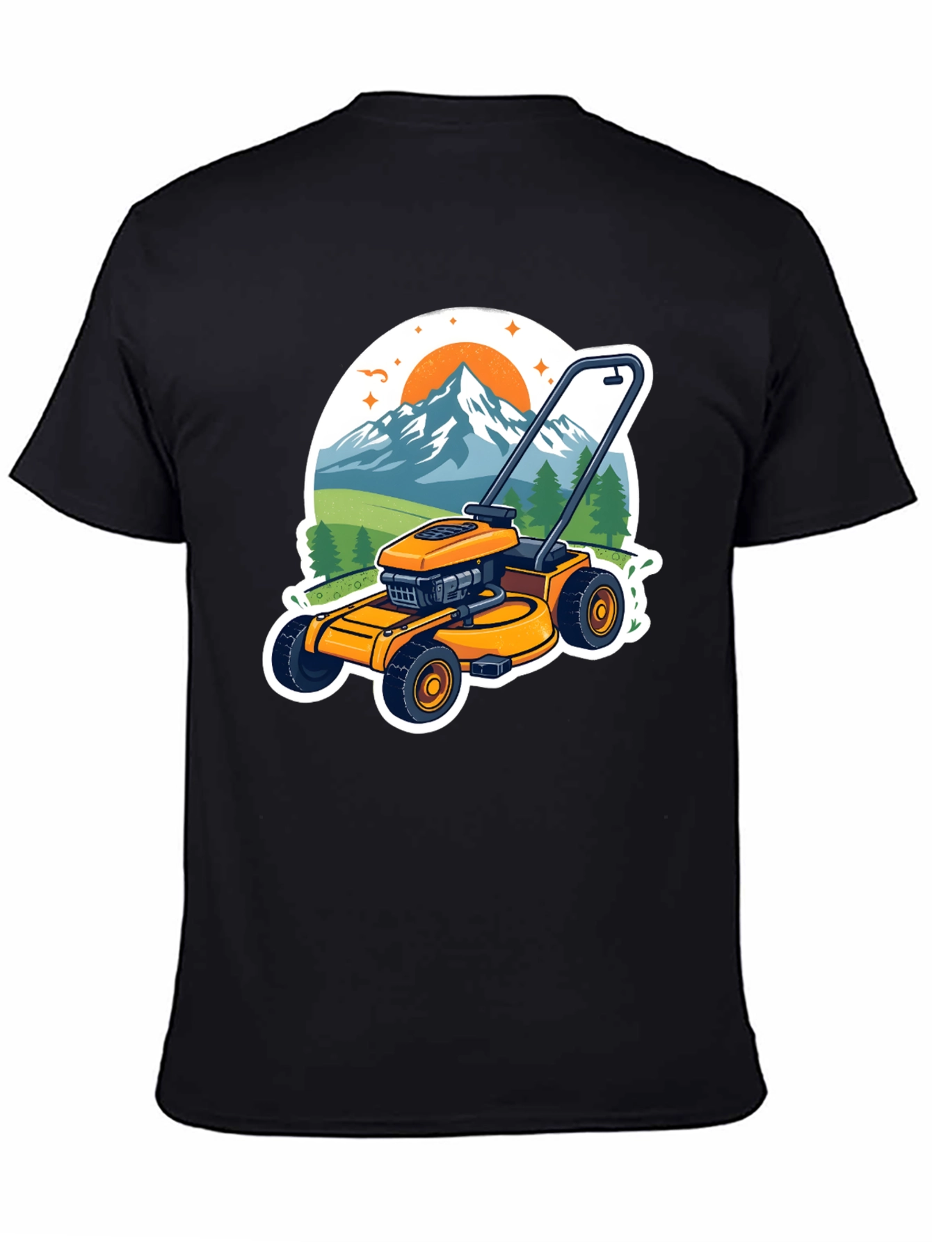 Black Lawnmower Landscape Graphic Tee view 4