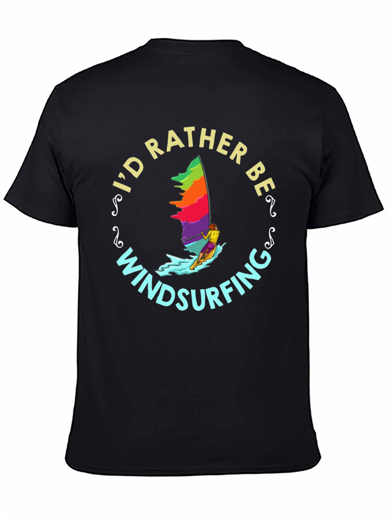 Black Windsurfing T-Shirt - I'd Rather Be Windsurfing view 4