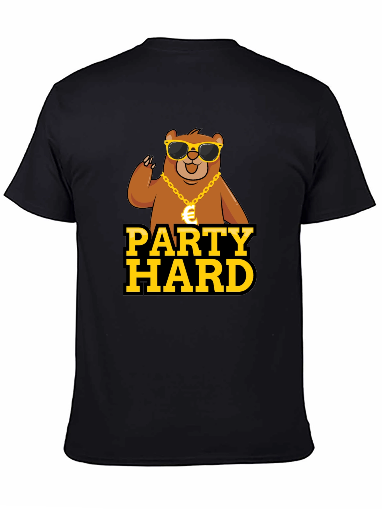 Black Party Hard Bear Graphic Tee - Black Cotton T-Shirt view 4