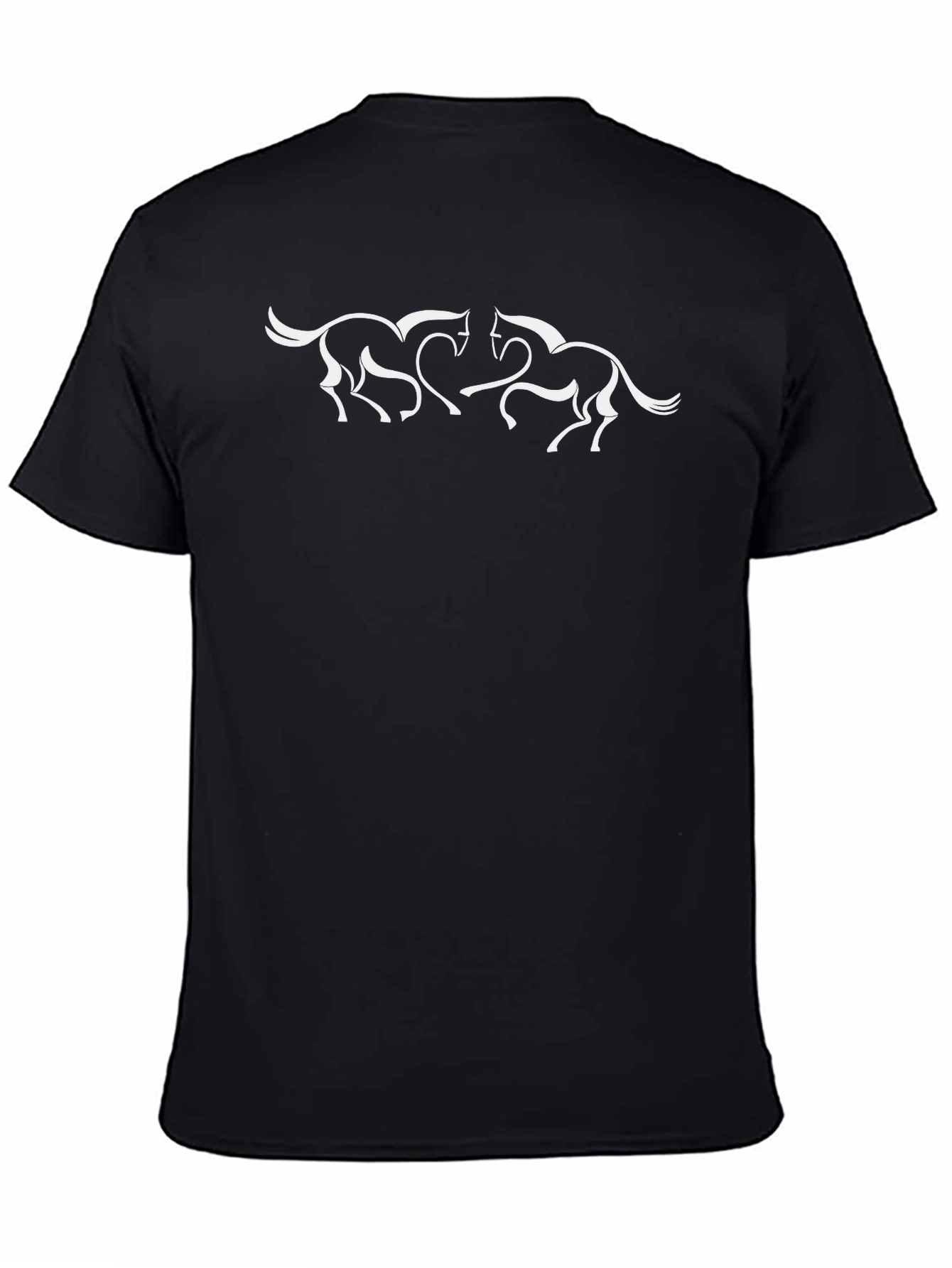 Black Black T-Shirt with Two White Horses view 4