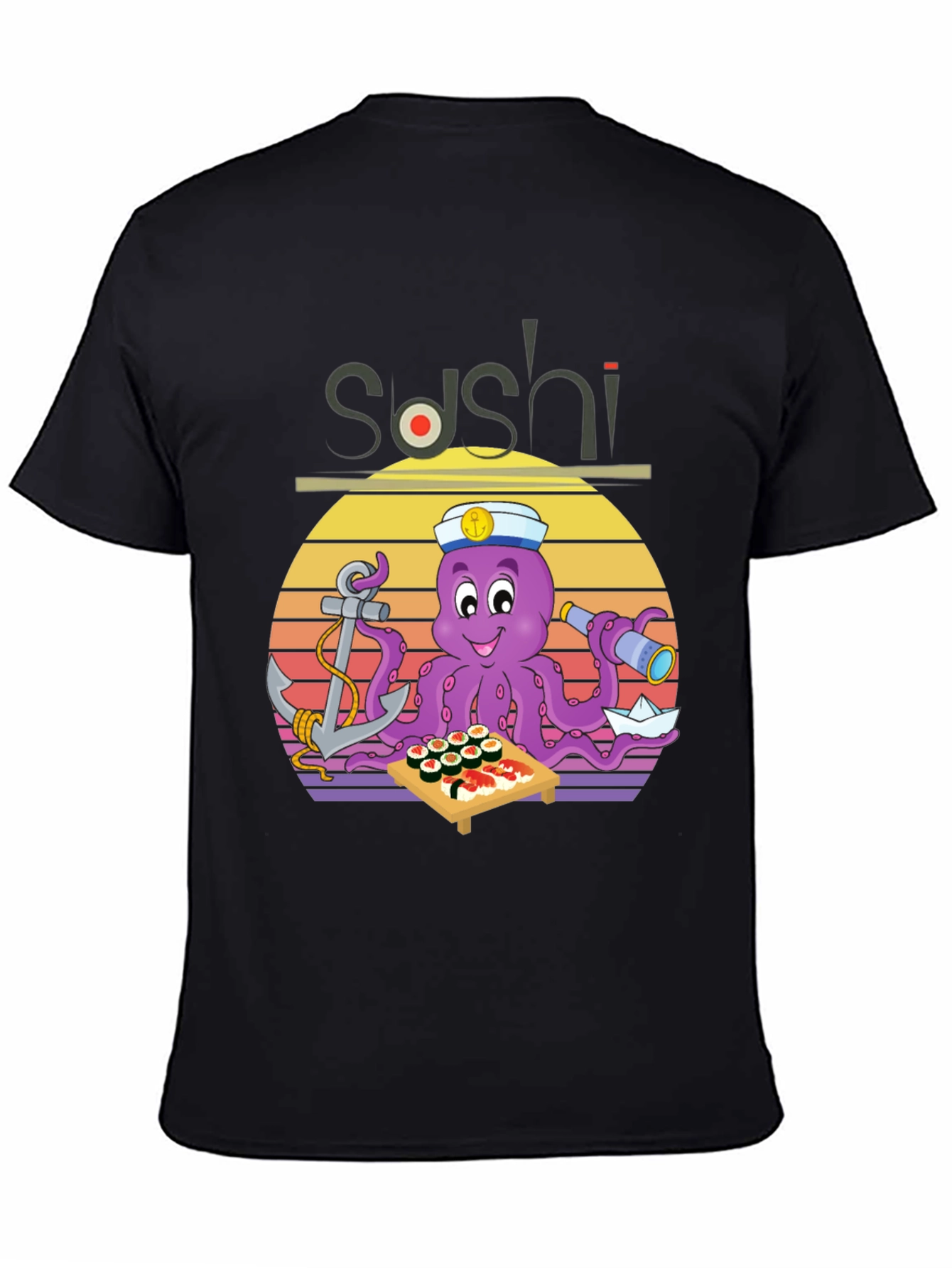 Black Sushi Octopus Graphic T-Shirt - Fun Nautical Design view 4