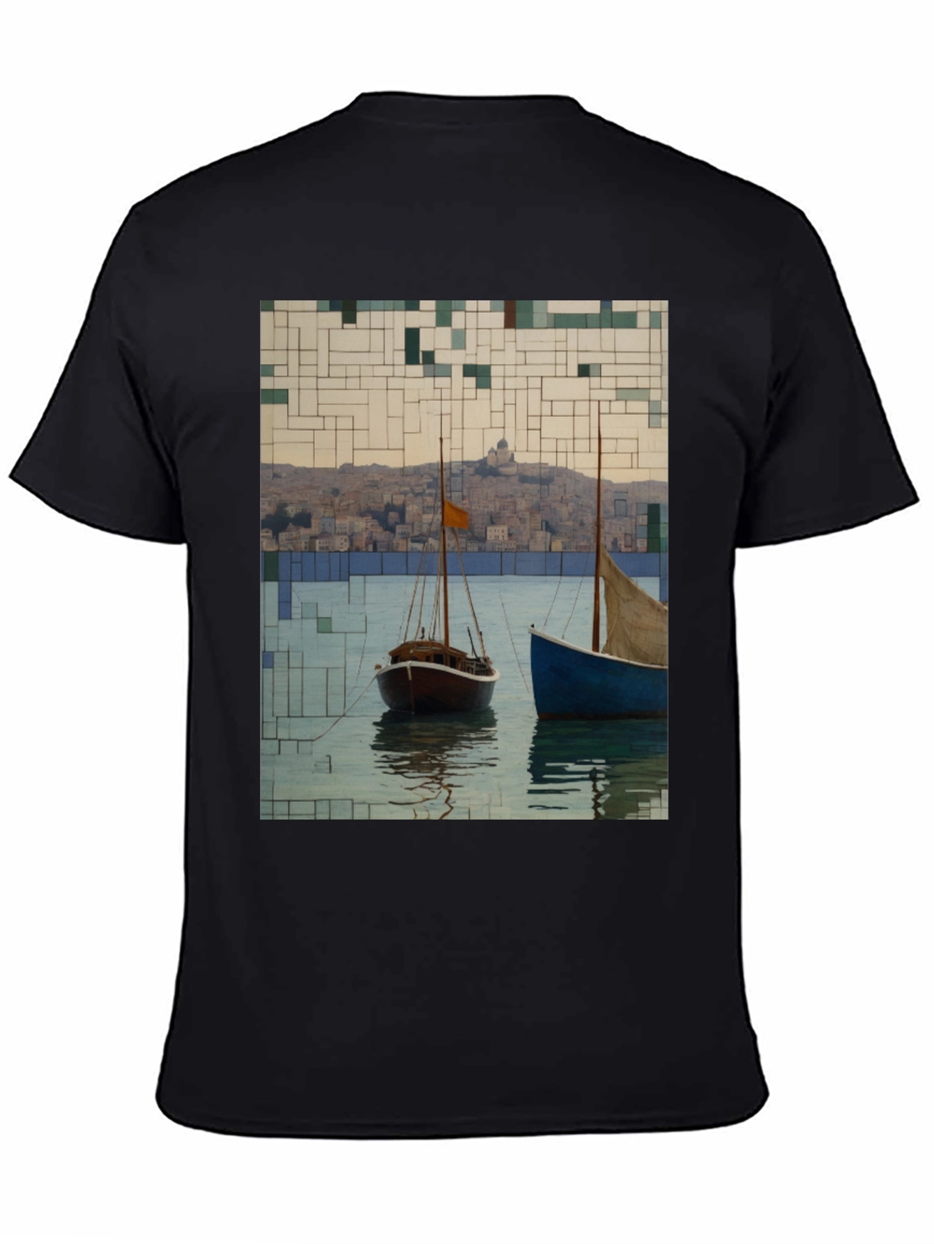 Black Abstract Sailboats T-Shirt view 4