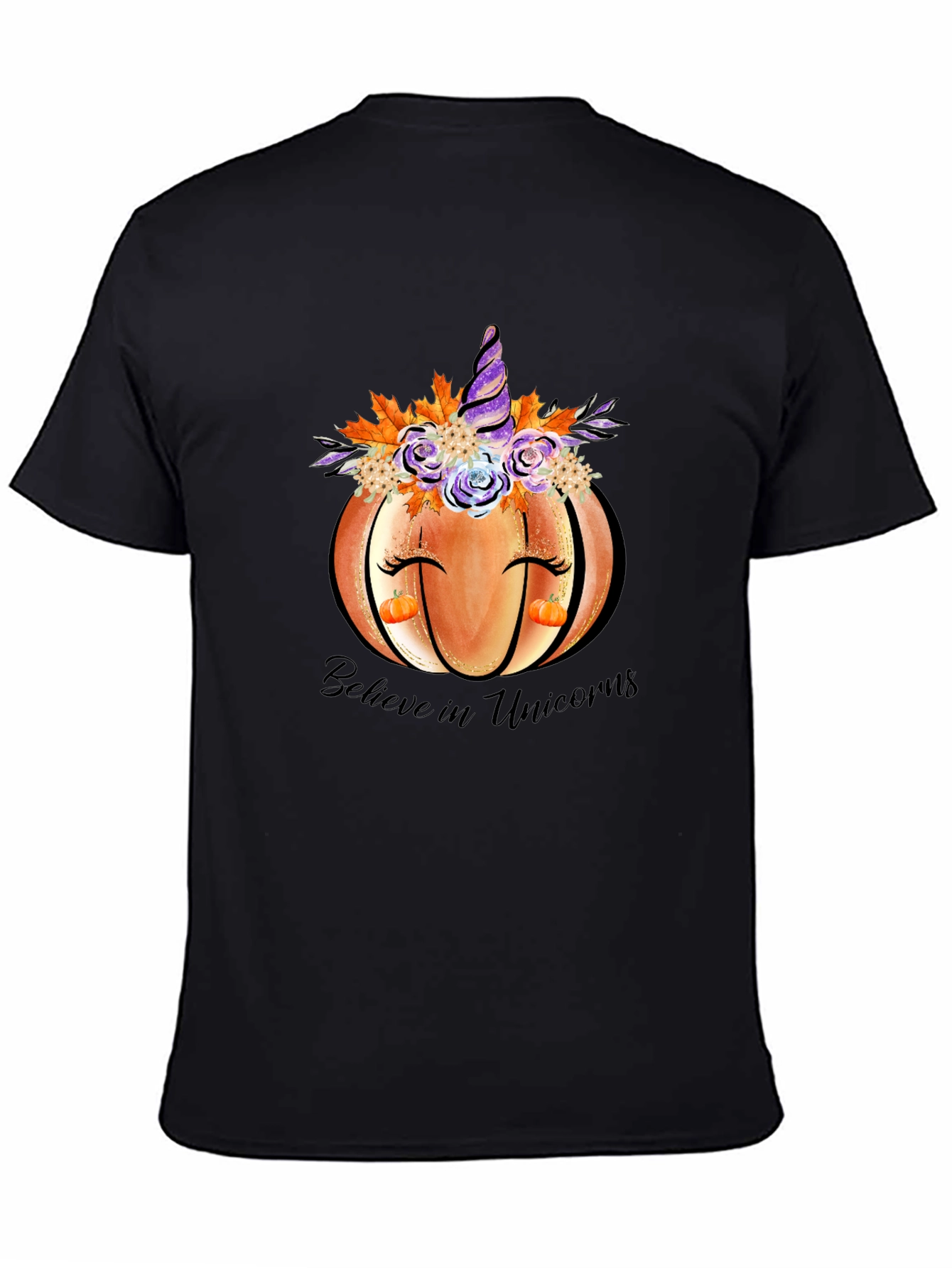 Black Pumpkin Unicorn Graphic T-Shirt Fall Tee view 4