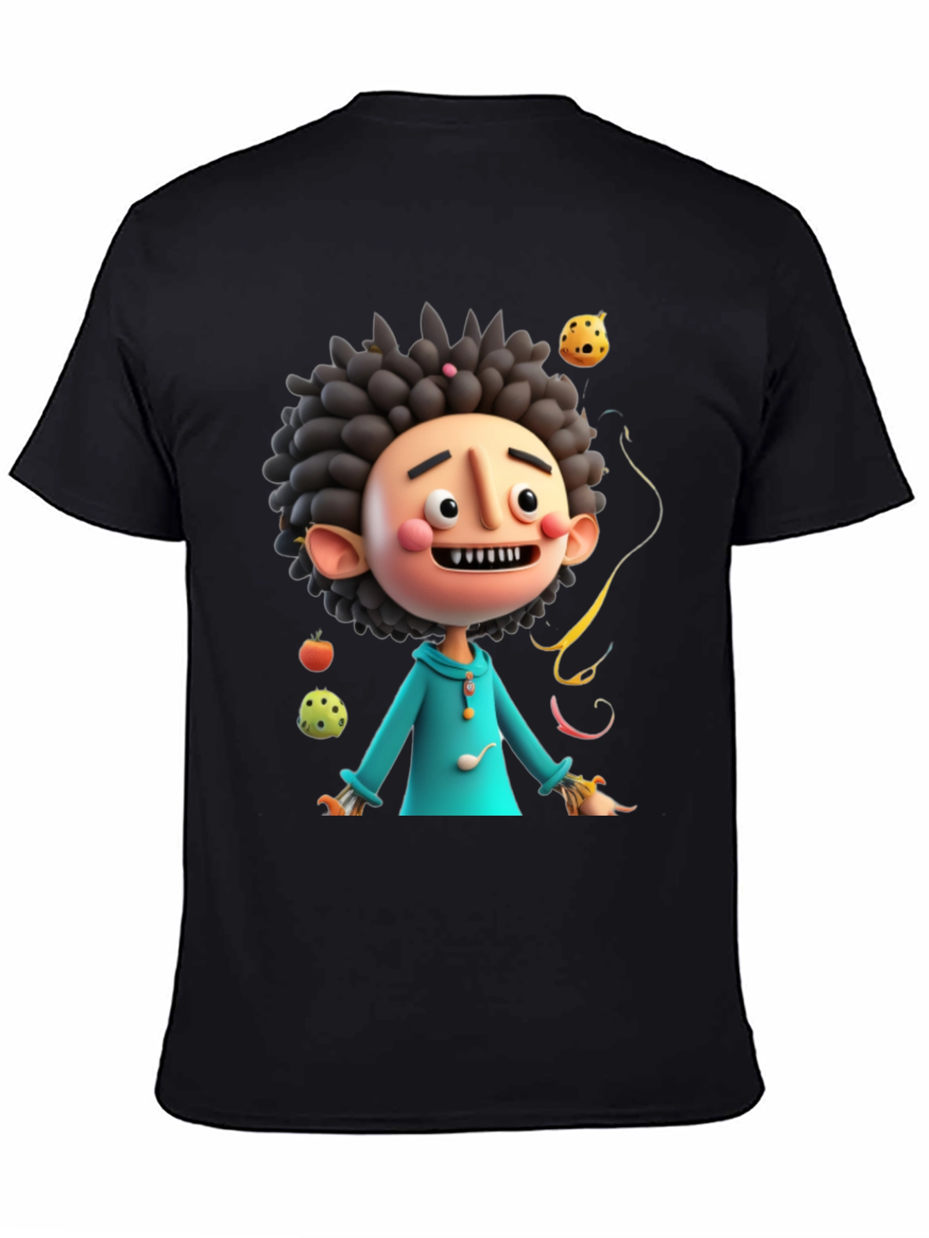 Black Fun Cartoon Character Black T-Shirt view 4