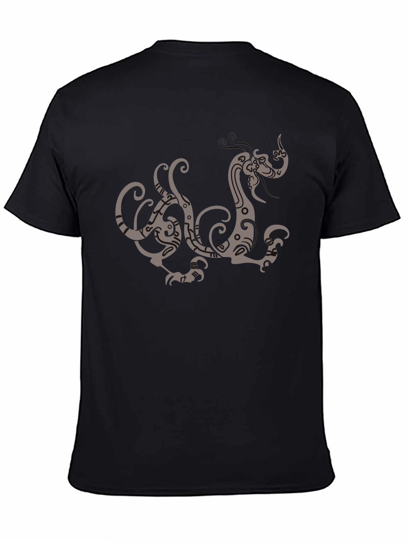 Black Tribal Dragon Graphic Tee - Black Cotton Casual Shirt view 4