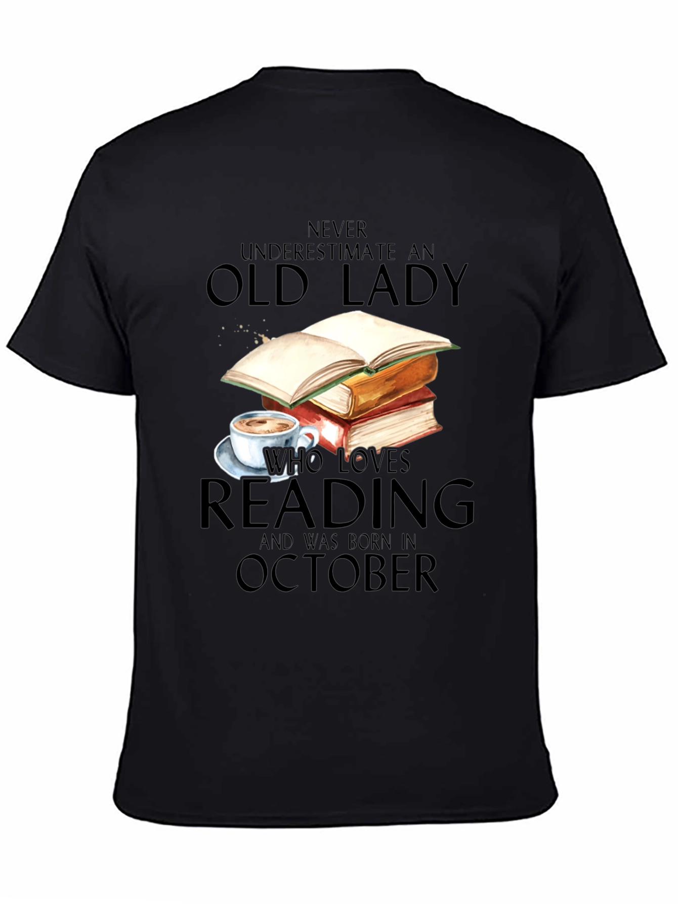 Black Old Lady Who Loves Reading October Birthday T-Shirt view 4